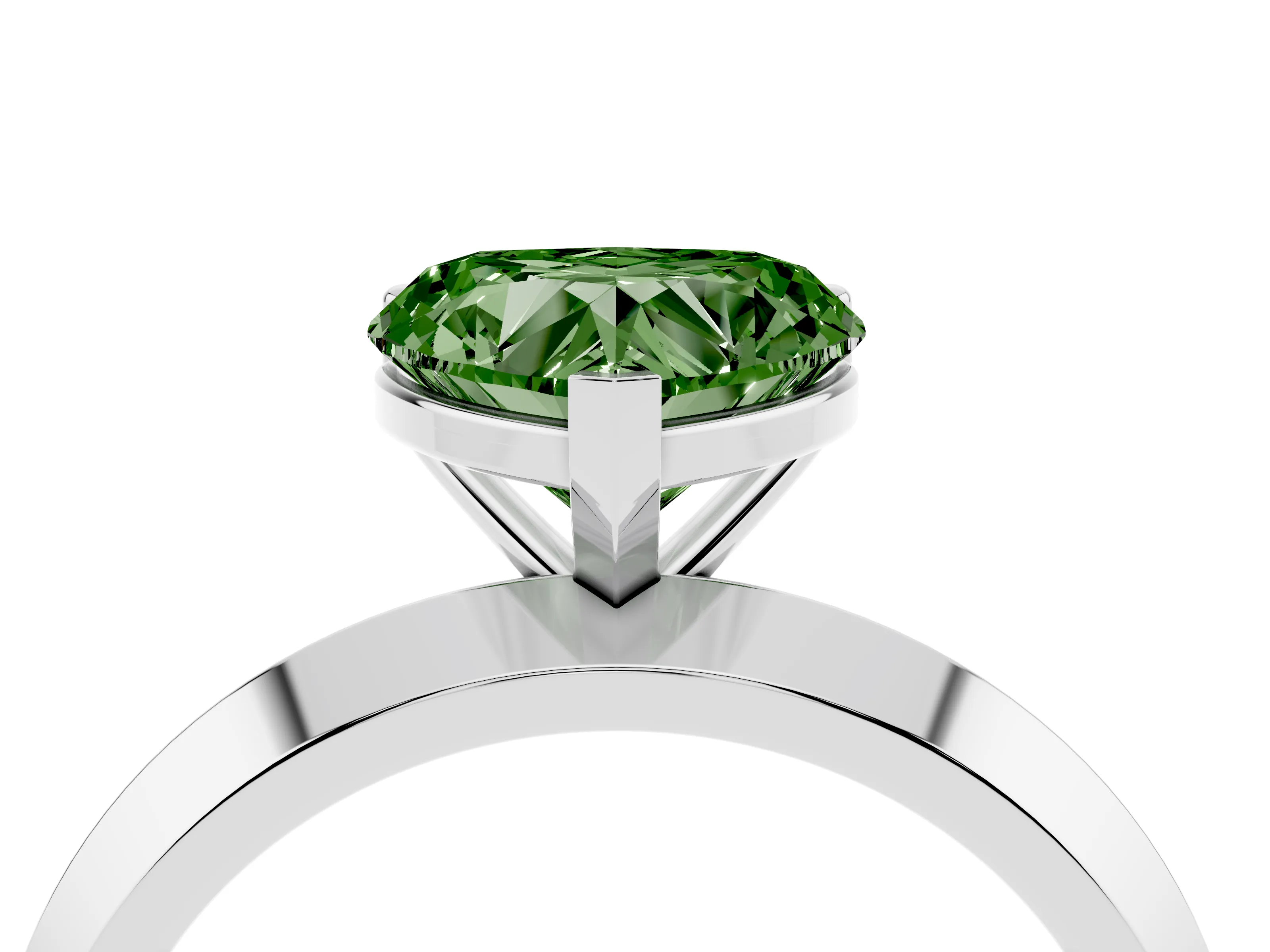 Fancy Green Heart Cut Diamond Solitaire Engagement Ring Set in Silver with Flat Band and Prong Setting