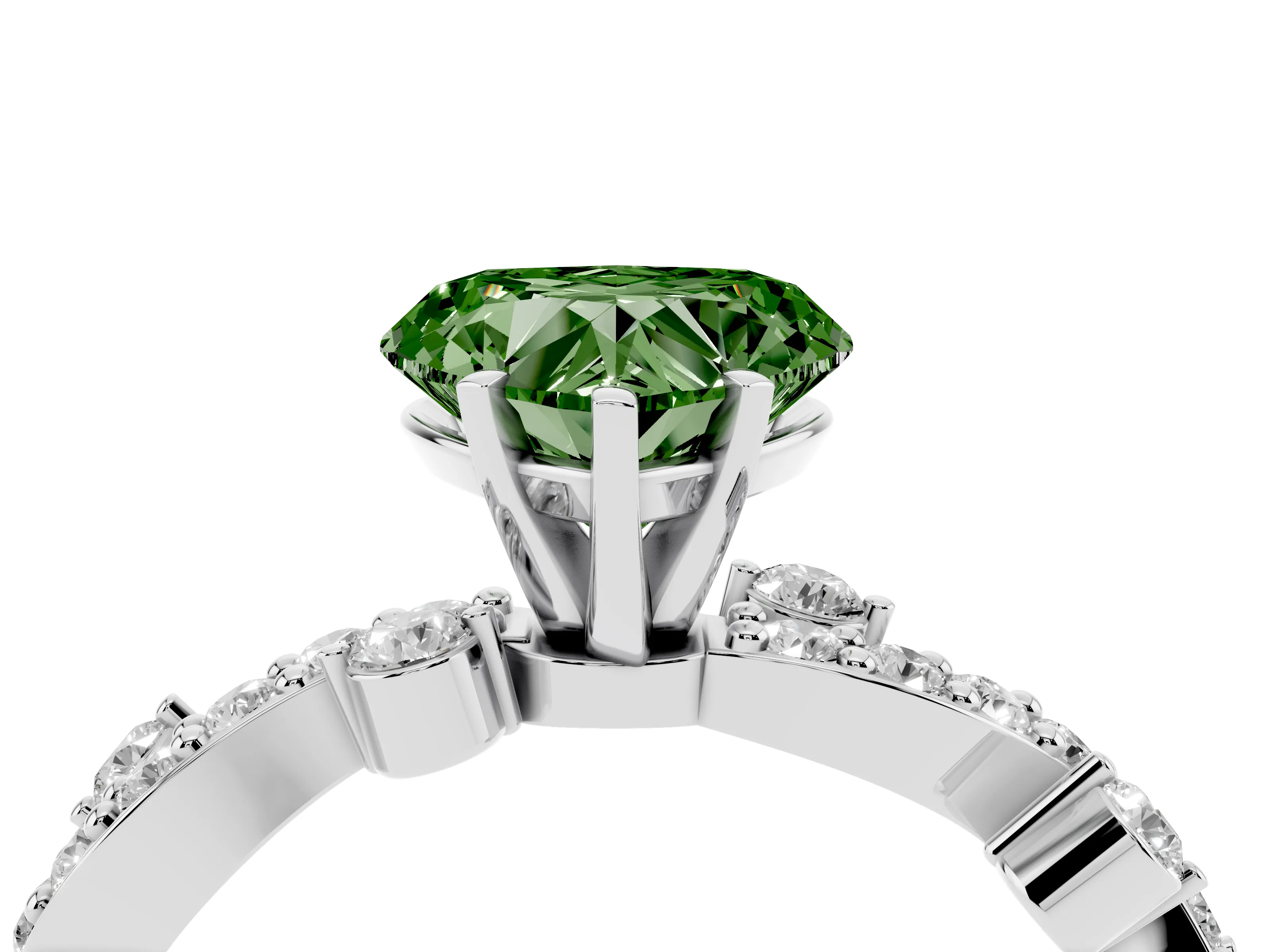 Fancy Green Heart Cut Diamond Solitaire Twisted Band Set in Platinum with Pavé Setting