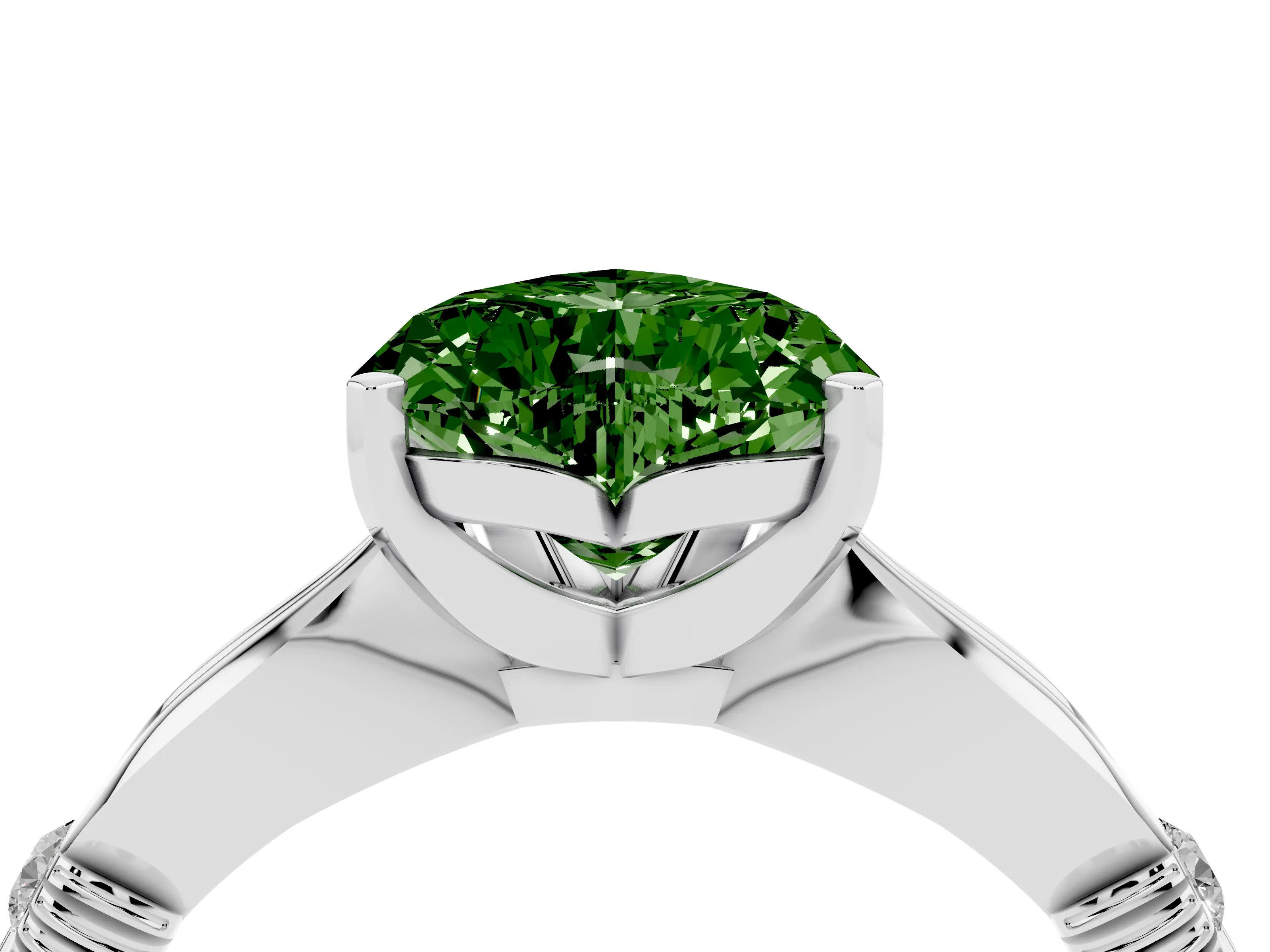 Fancy Green Heart Cut Diamond Solitaire Twisted Band Ring Set in Silver with Accent Stones and Prong Setting