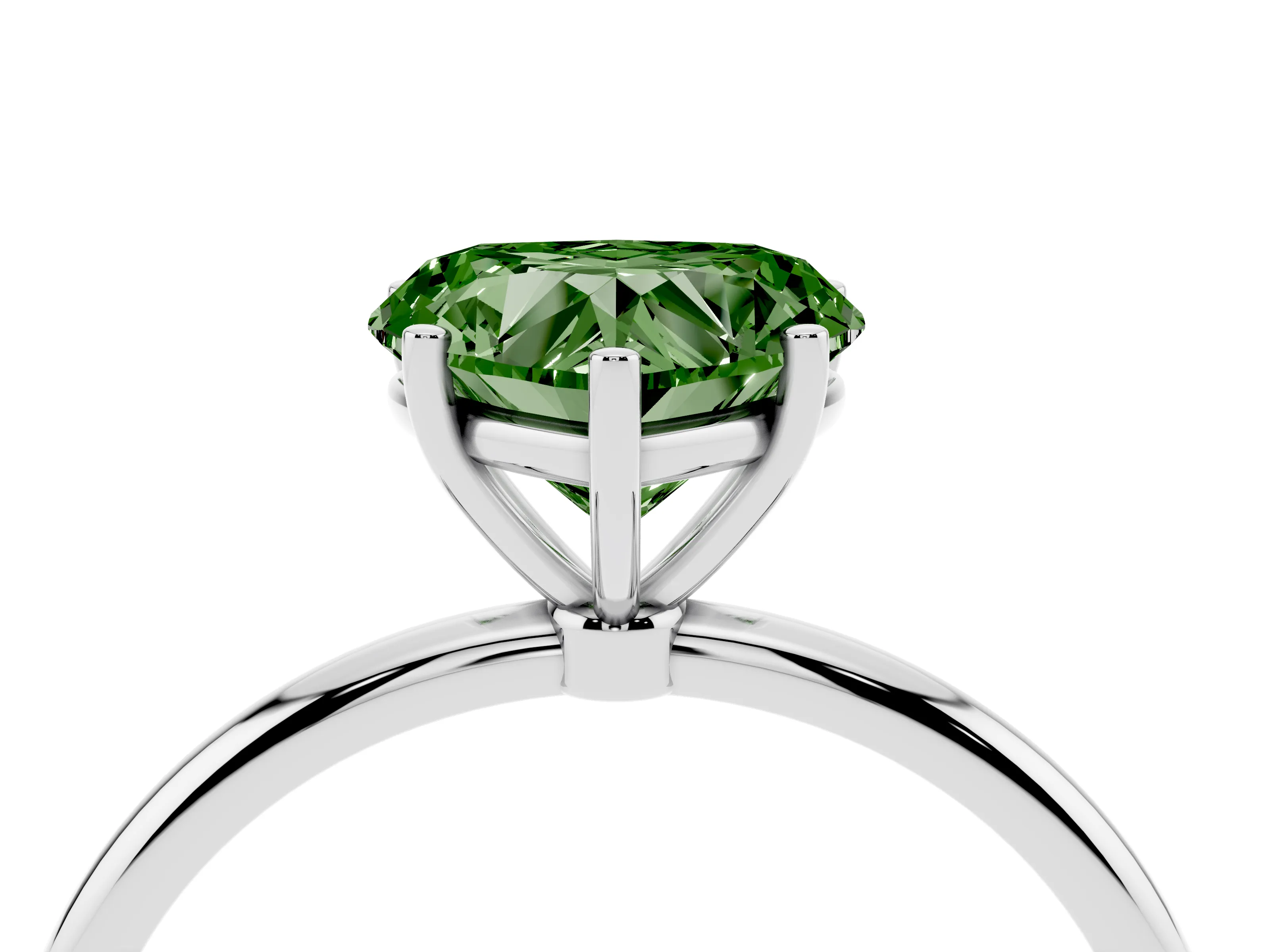 Fancy Green Heart Cut Diamond Solitaire Engagement Ring Set in Silver with Thin Band and Prong Setting