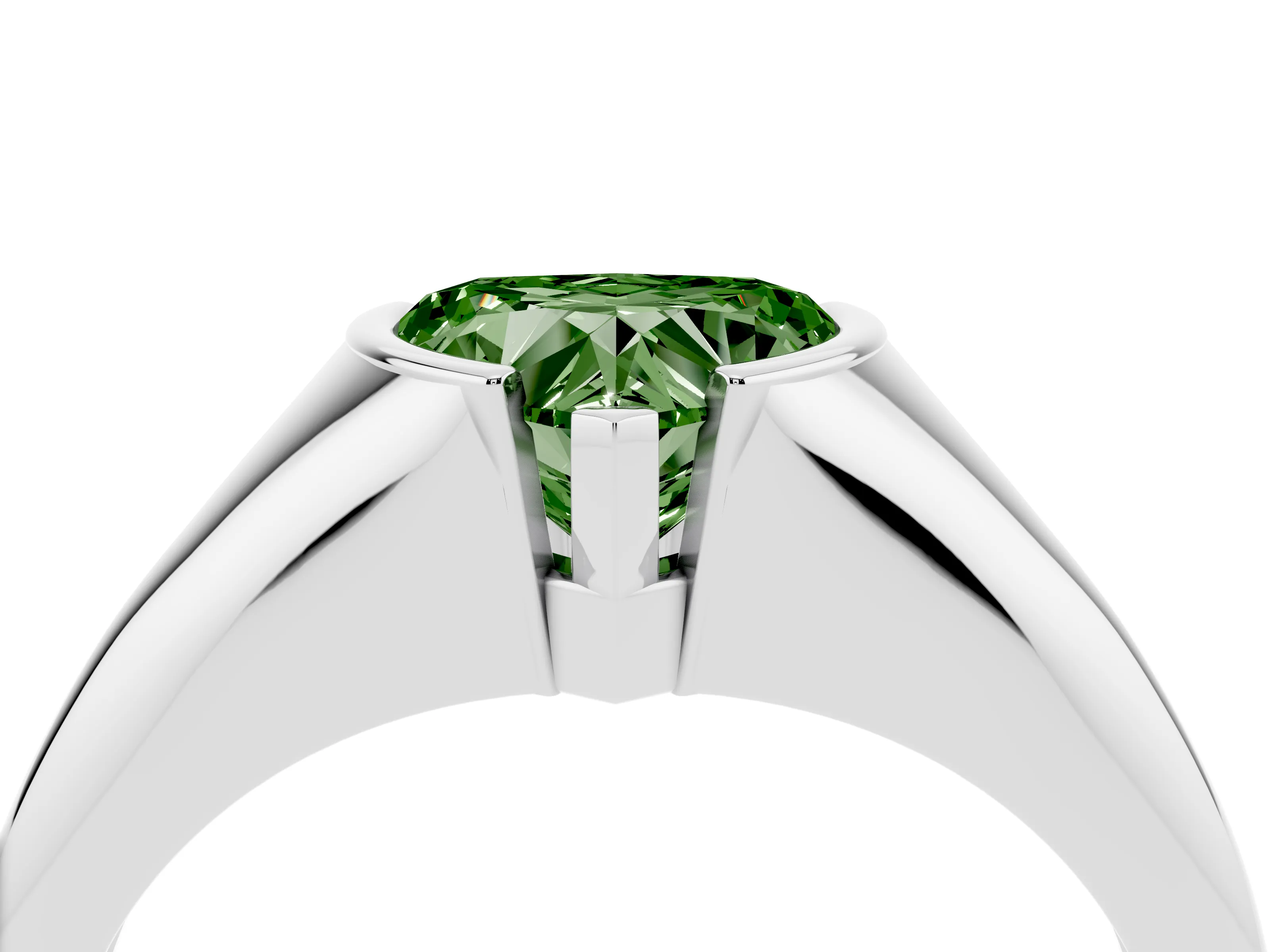 Fancy Green Heart Cut Diamond Solitaire Tension Set Ring Set in Platinum