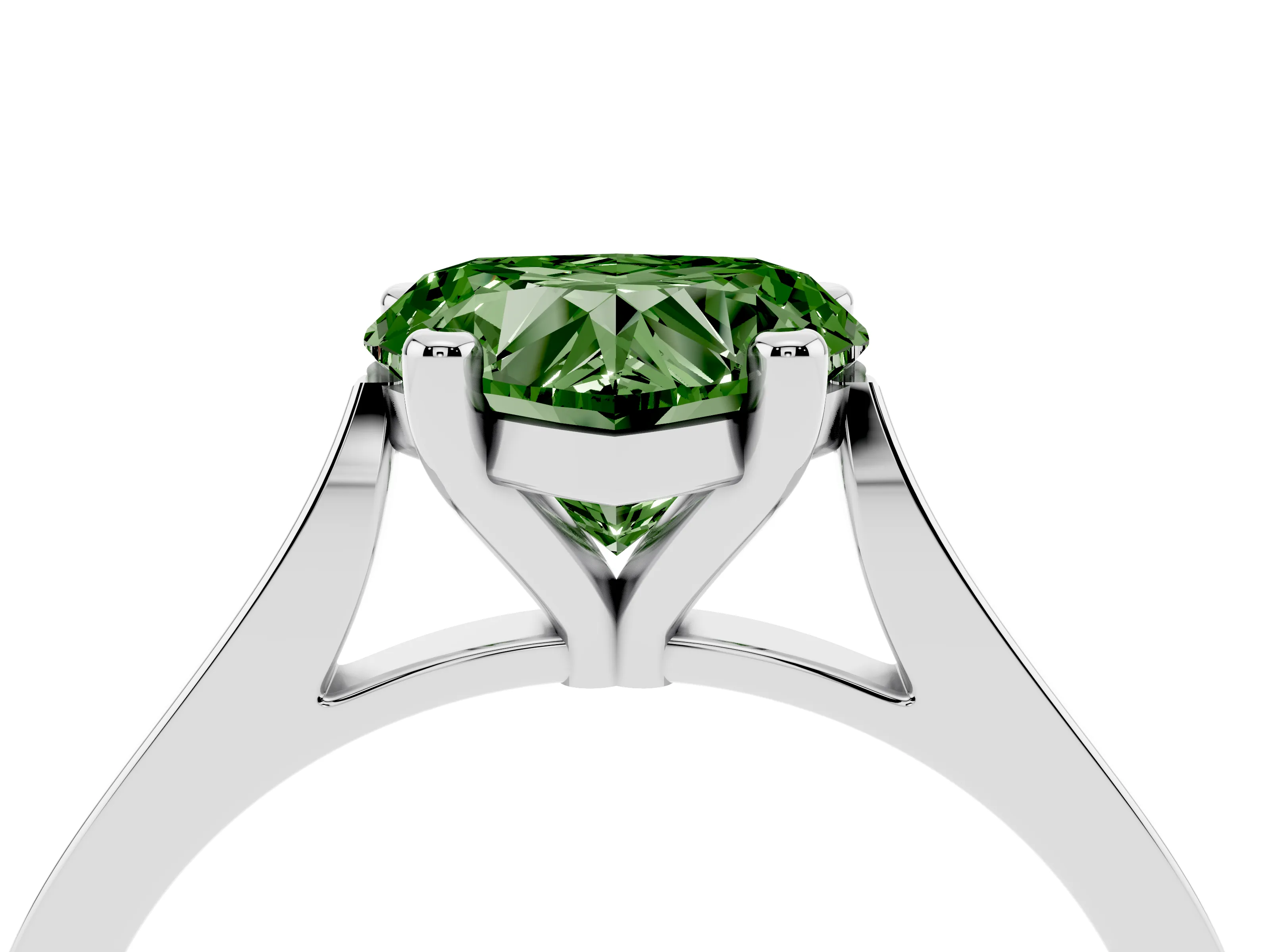 Fancy Green Heart Cut Diamond Solitaire Ring Set in Platinum with Prong Setting and Tapered Band