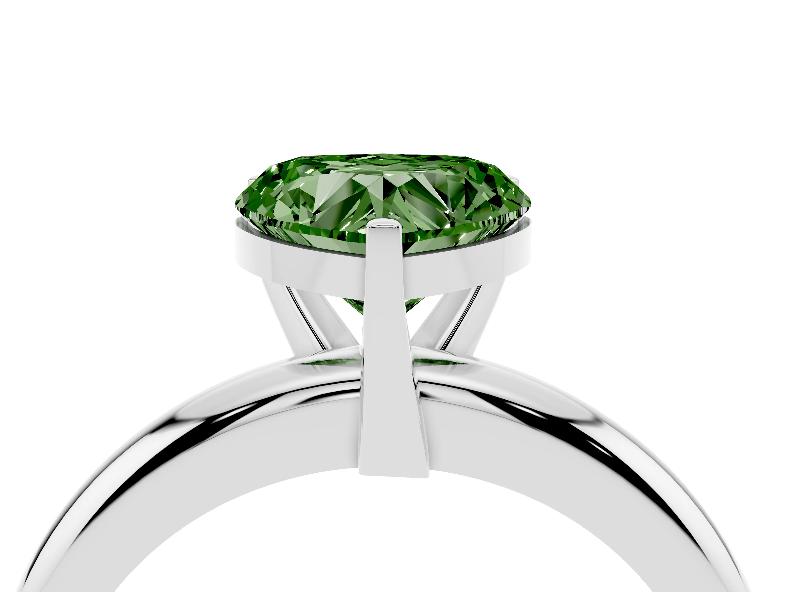 Fancy Green Heart Cut Diamond Solitaire Engagement Ring Set in White gold with Round Band and Prong Setting
