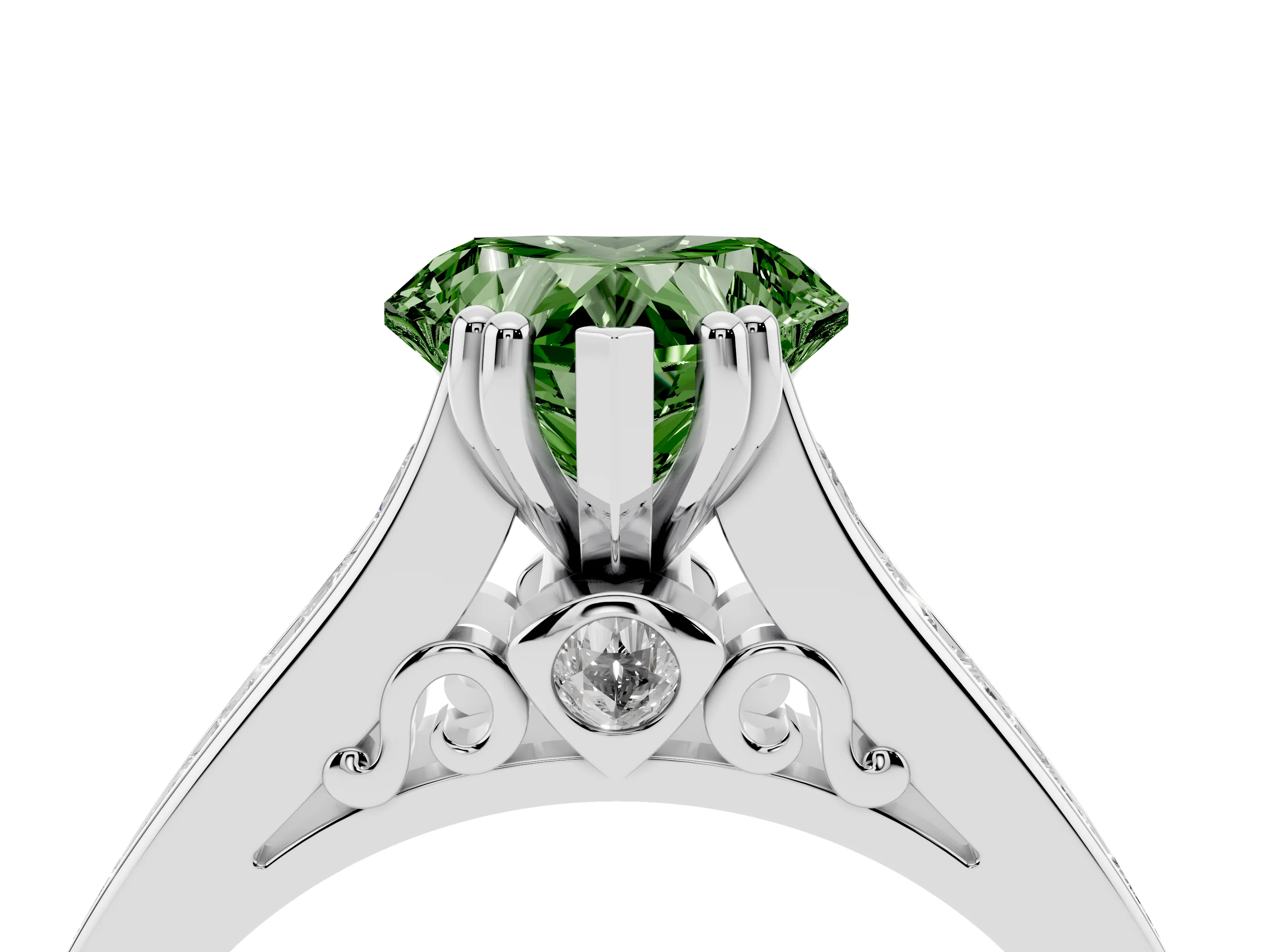 Fancy Green Heart Cut Diamond Channel Set Solitaire Engagement Ring Set in Platinum with Prong Setting