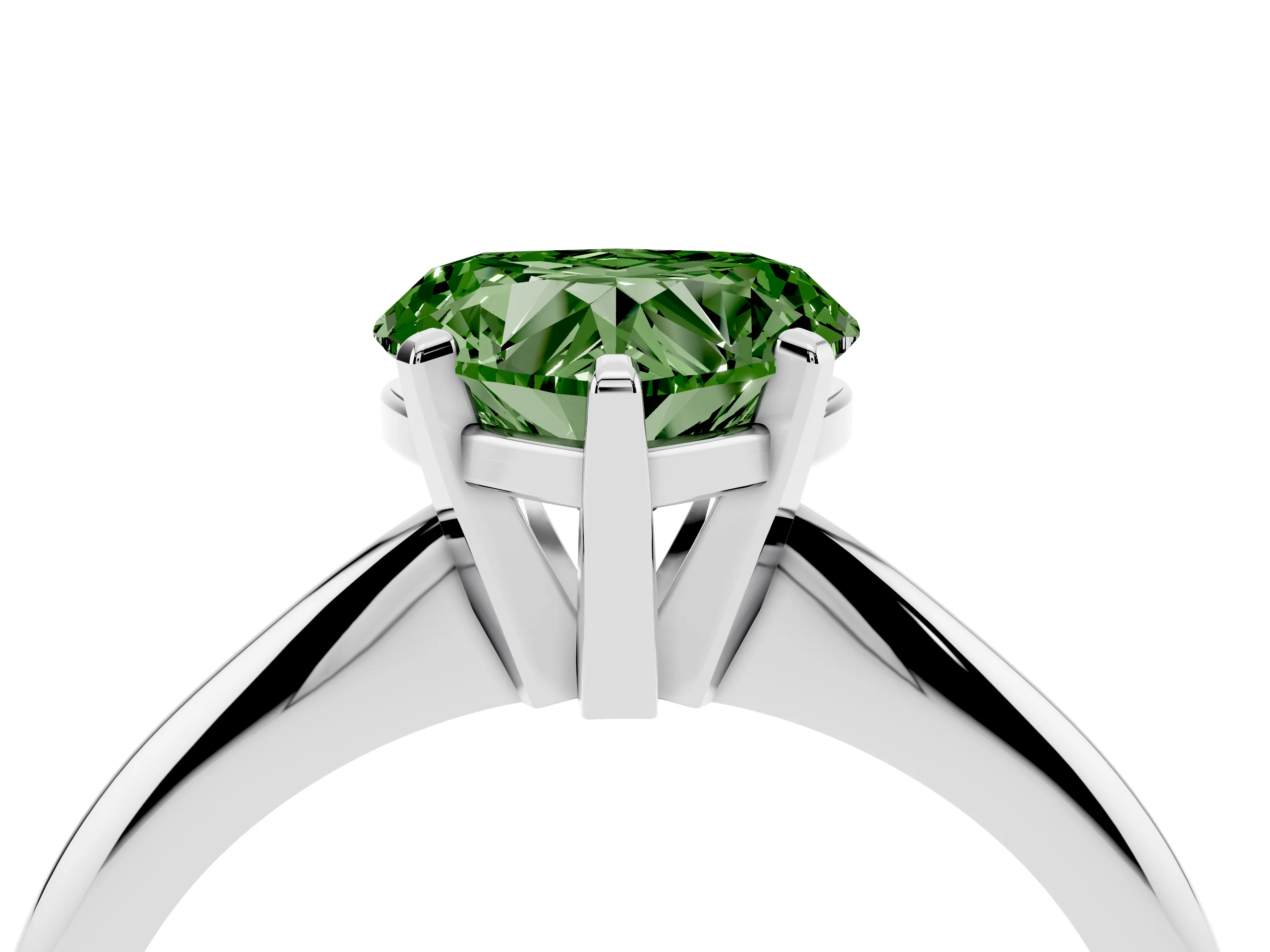 Fancy Green Heart Cut Diamond Solitaire Ring Set in Silver with Prong Setting on a Plain Round Band