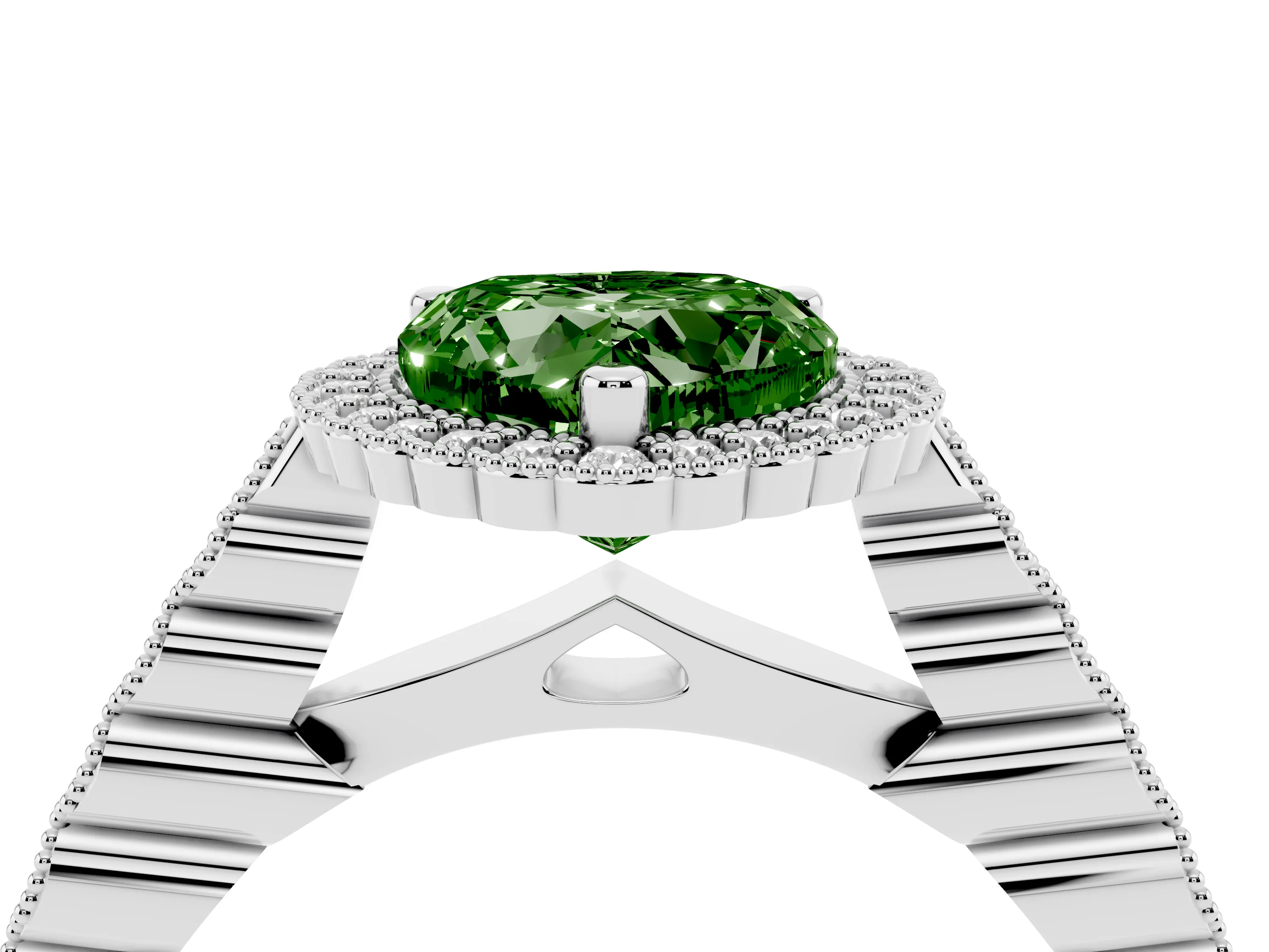 Fancy Green Heart Cut Diamond Halo Ring Set in Silver with Pavé Milgrain Band