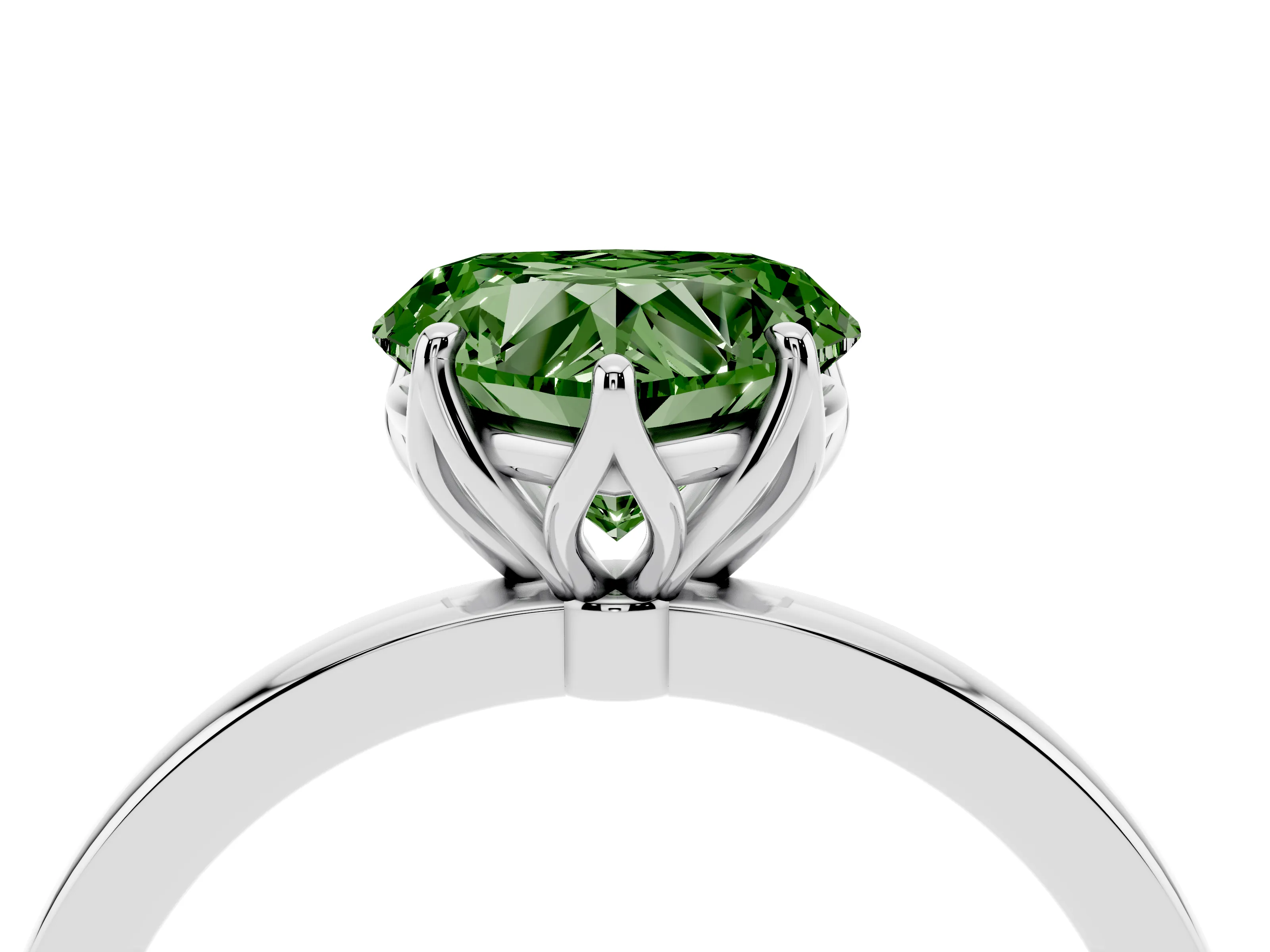 Fancy Green Heart Cut Diamond Solitaire Ring Set in White gold with Prong Setting and Thin Polished Band
