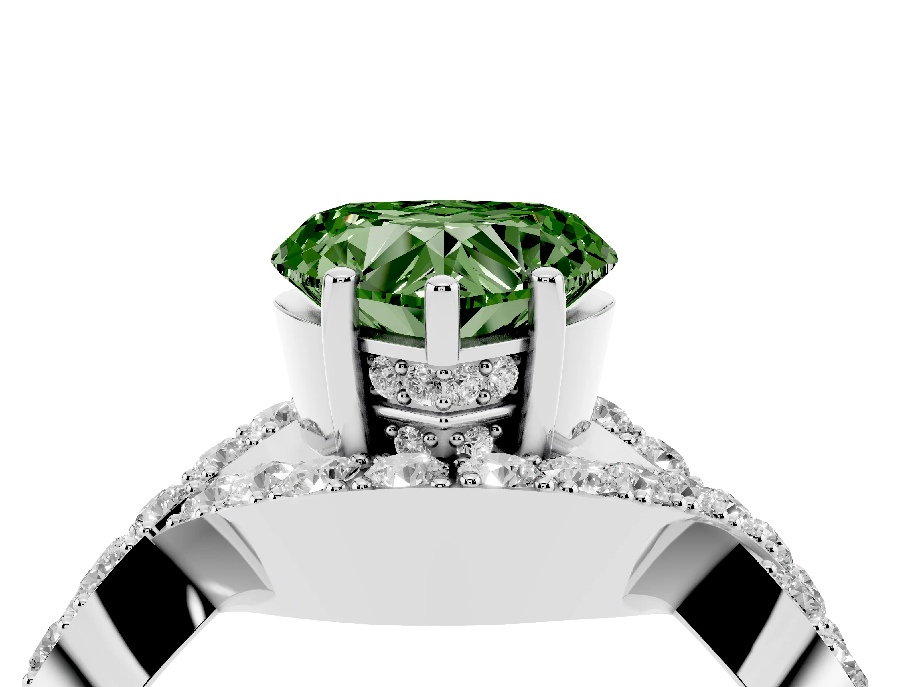 Fancy Green Heart Cut Diamond Solitaire Twist Band Pavé Engagement Ring Set in Silver