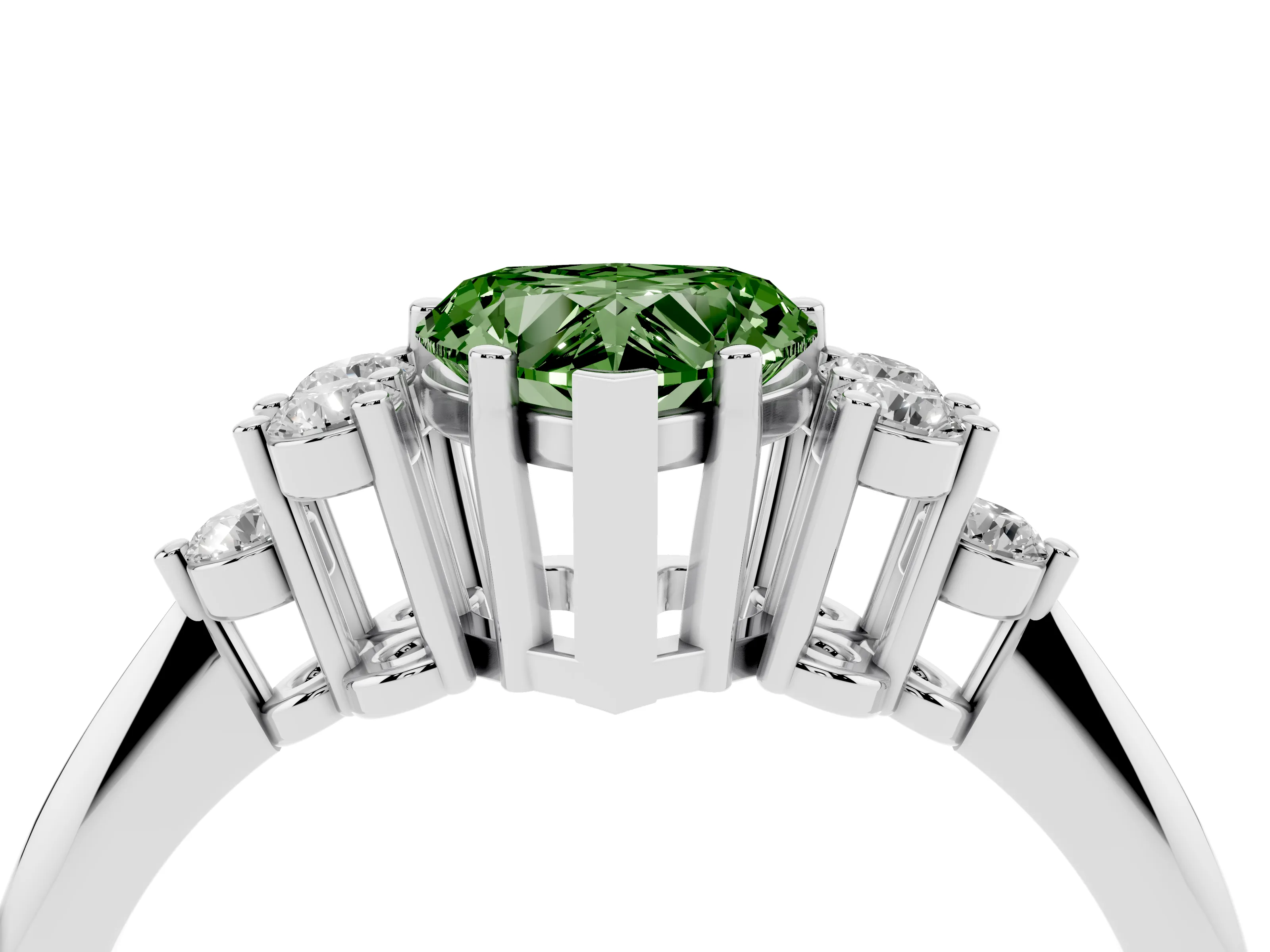 Fancy Green Heart Cut Diamond Cluster Ring Set in Silver with Plain Band and Prong Setting