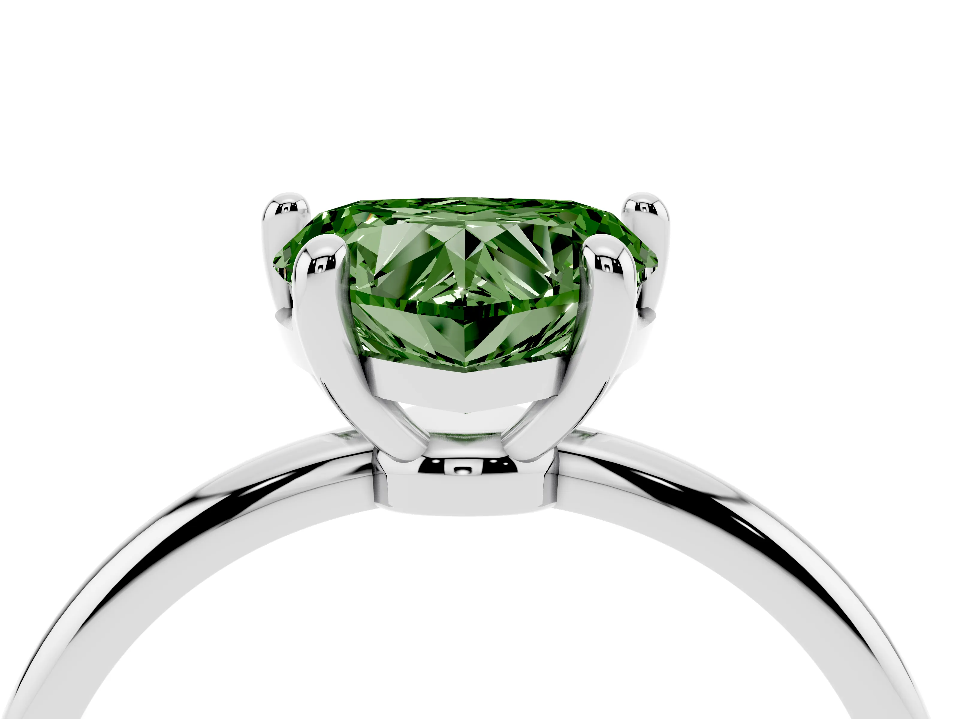 Fancy Green Heart Cut Diamond Solitaire Ring Set in Silver with Secure Prong Setting on a Classic Band