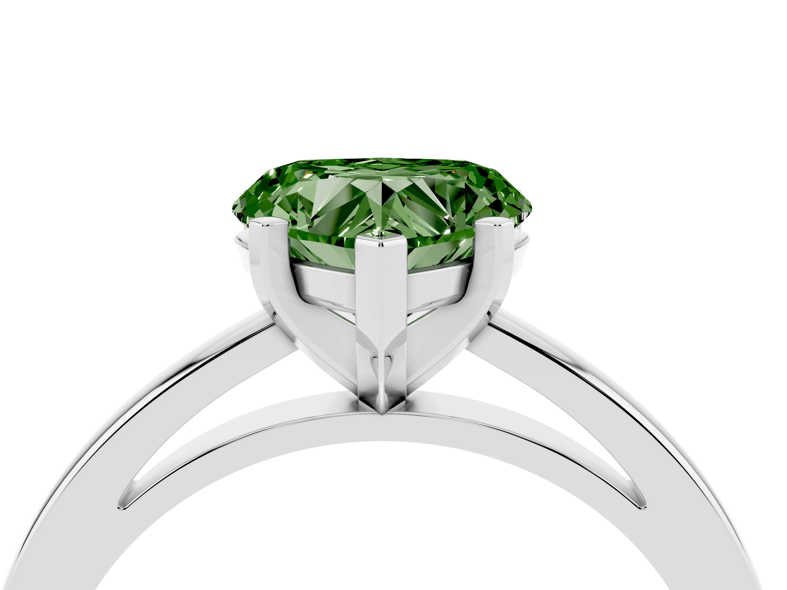 Fancy Green Heart Cut Diamond Solitaire Engagement Ring Set in White gold with Prong Setting on a Classic Band