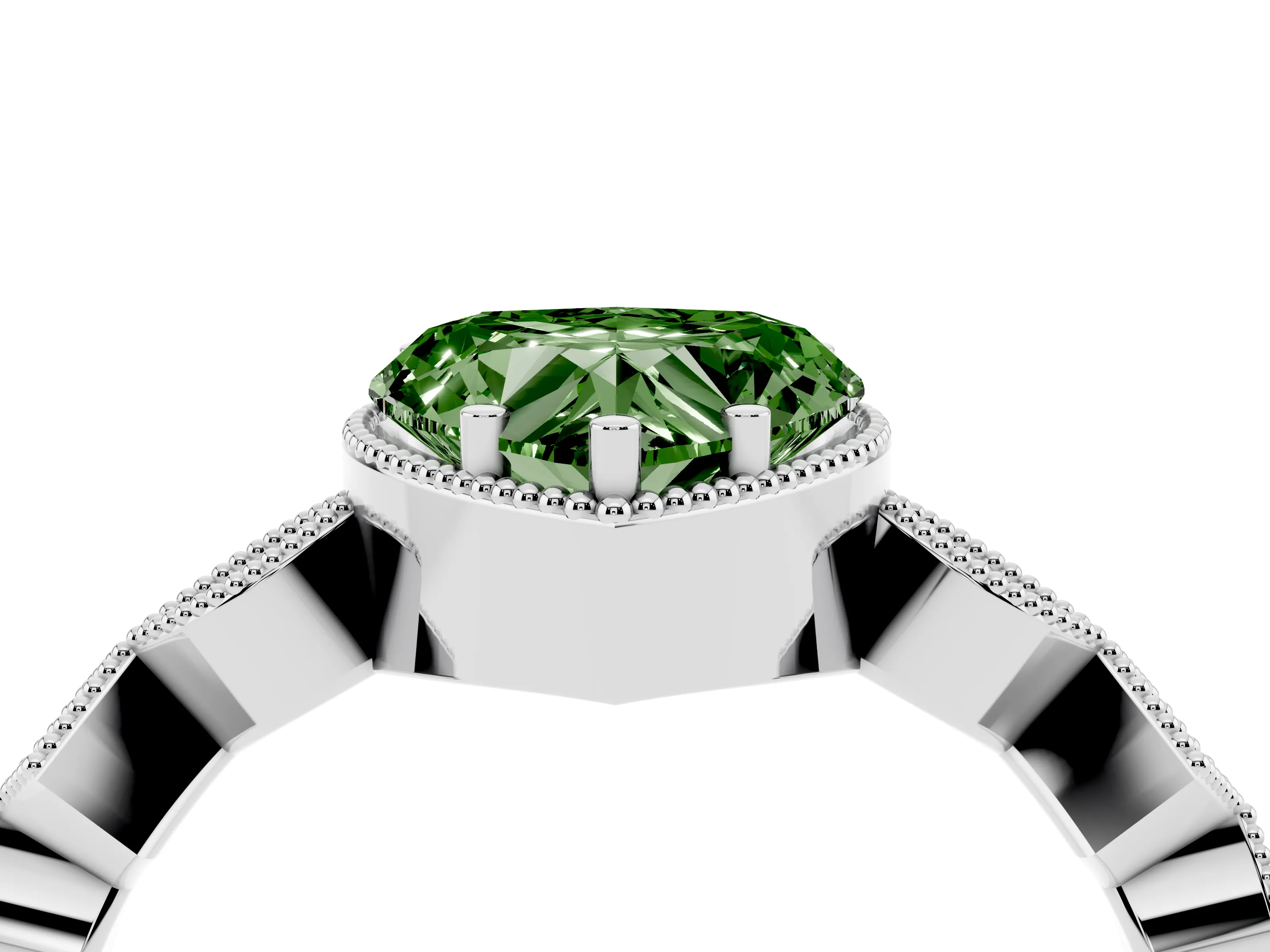 Fancy Green Heart Cut Diamond Milgrain Marquise Twist Band Ring Set in Silver with Prong Setting