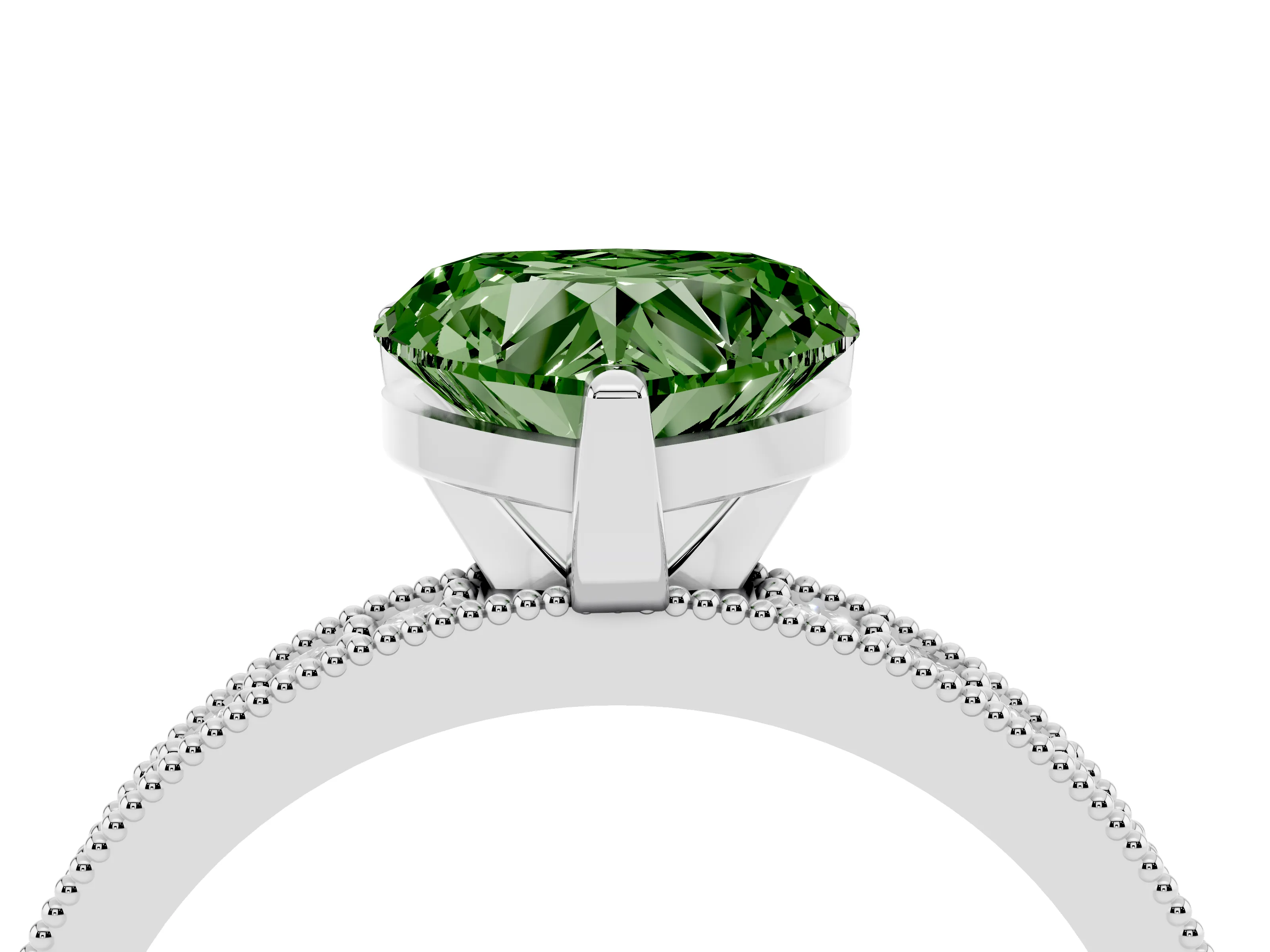 Fancy Green Heart Cut Diamond Milgrain Pavé Engagement Ring Set in Silver with Prong Setting