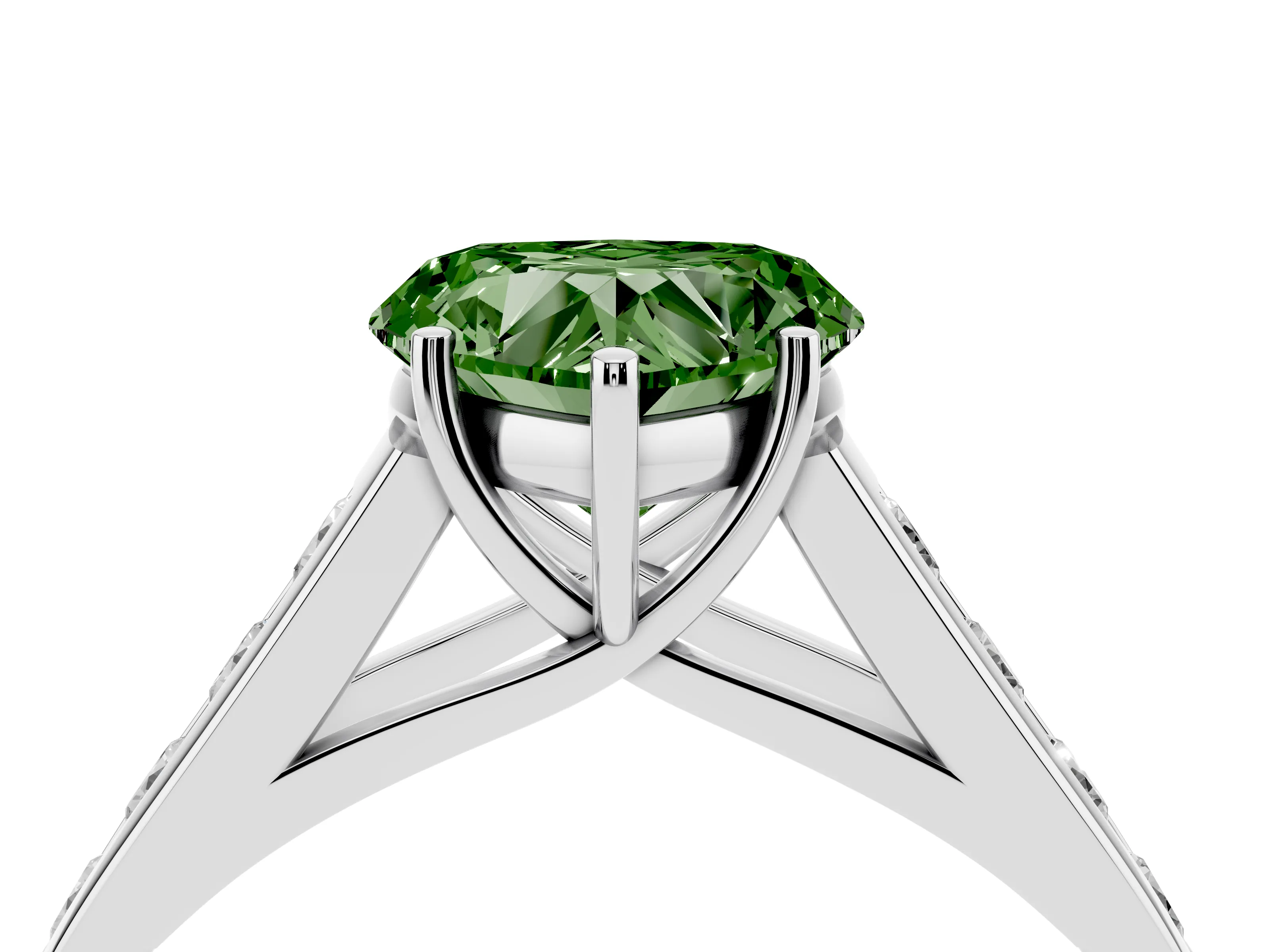 Fancy Green Heart Cut Diamond Solitaire Channel-Set Engagement Ring Set in White gold with Prong Setting