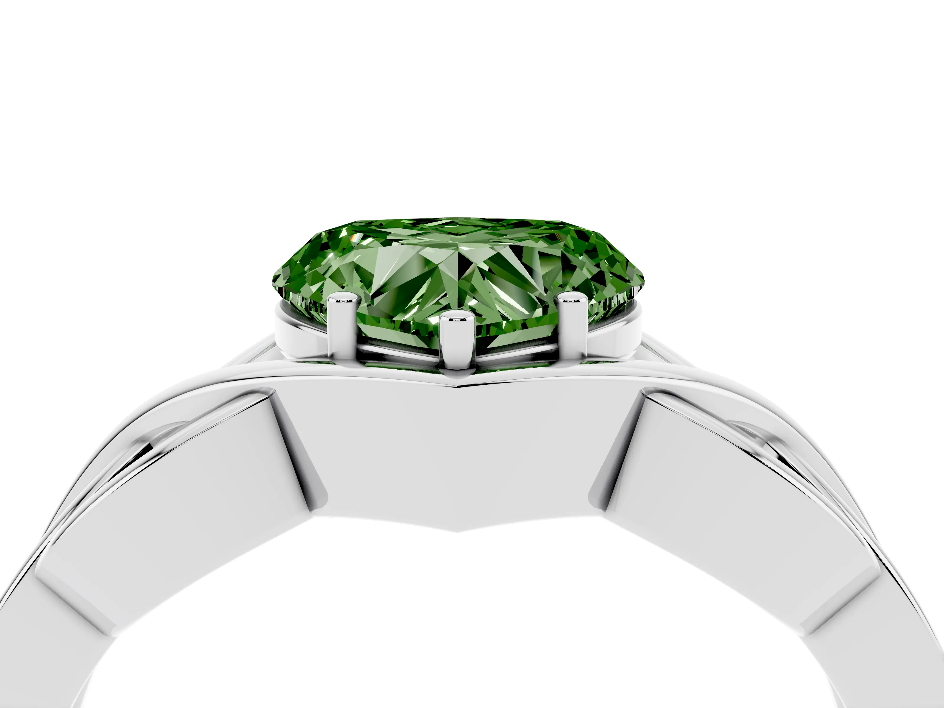 Fancy Green Heart Cut Diamond Solitaire Ring Set in Platinum with Intertwined Band