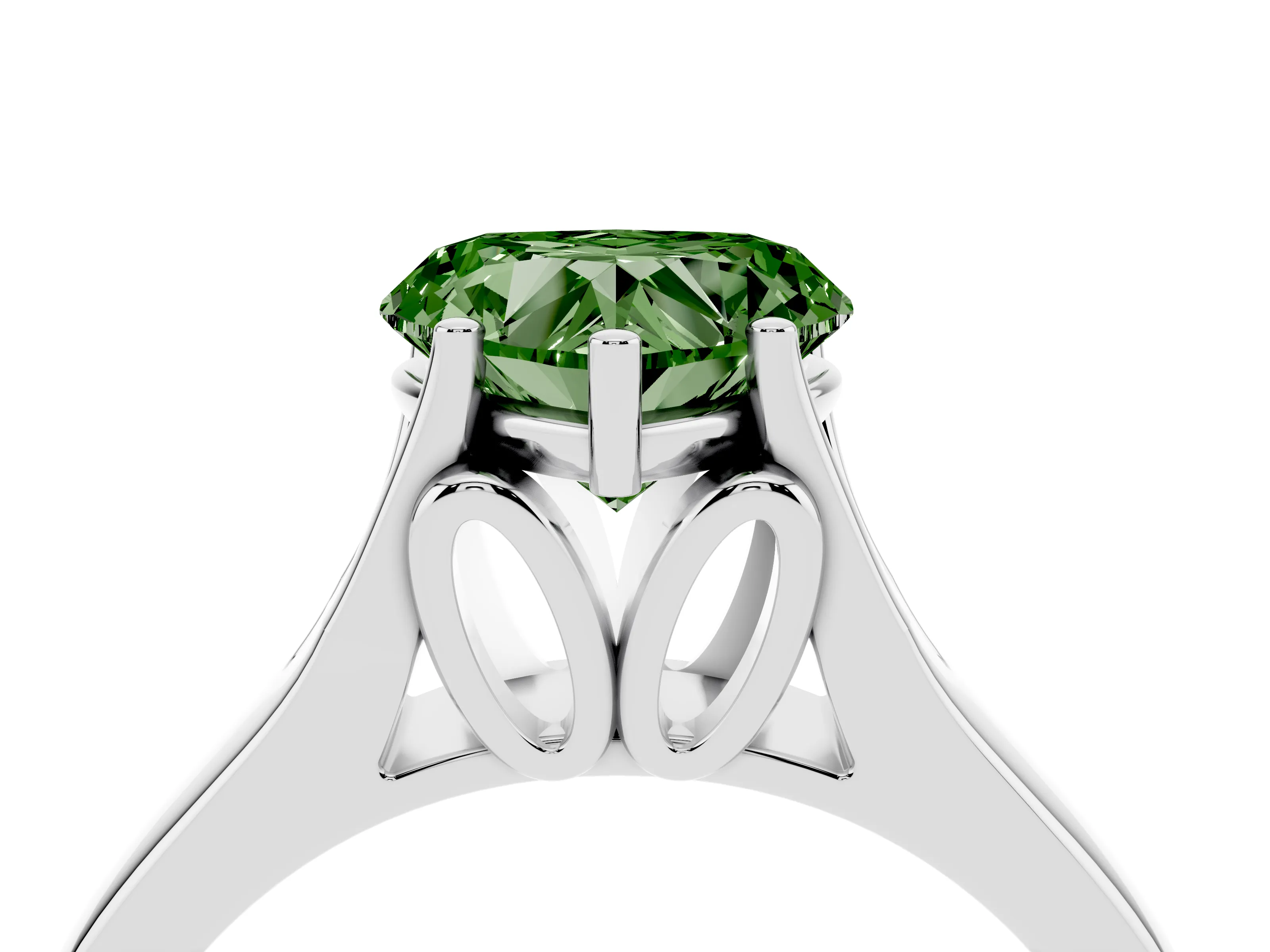 Fancy Green Heart Cut Diamond Solitaire Ring Set in White gold with Arched Cathedral Band and Prong Setting