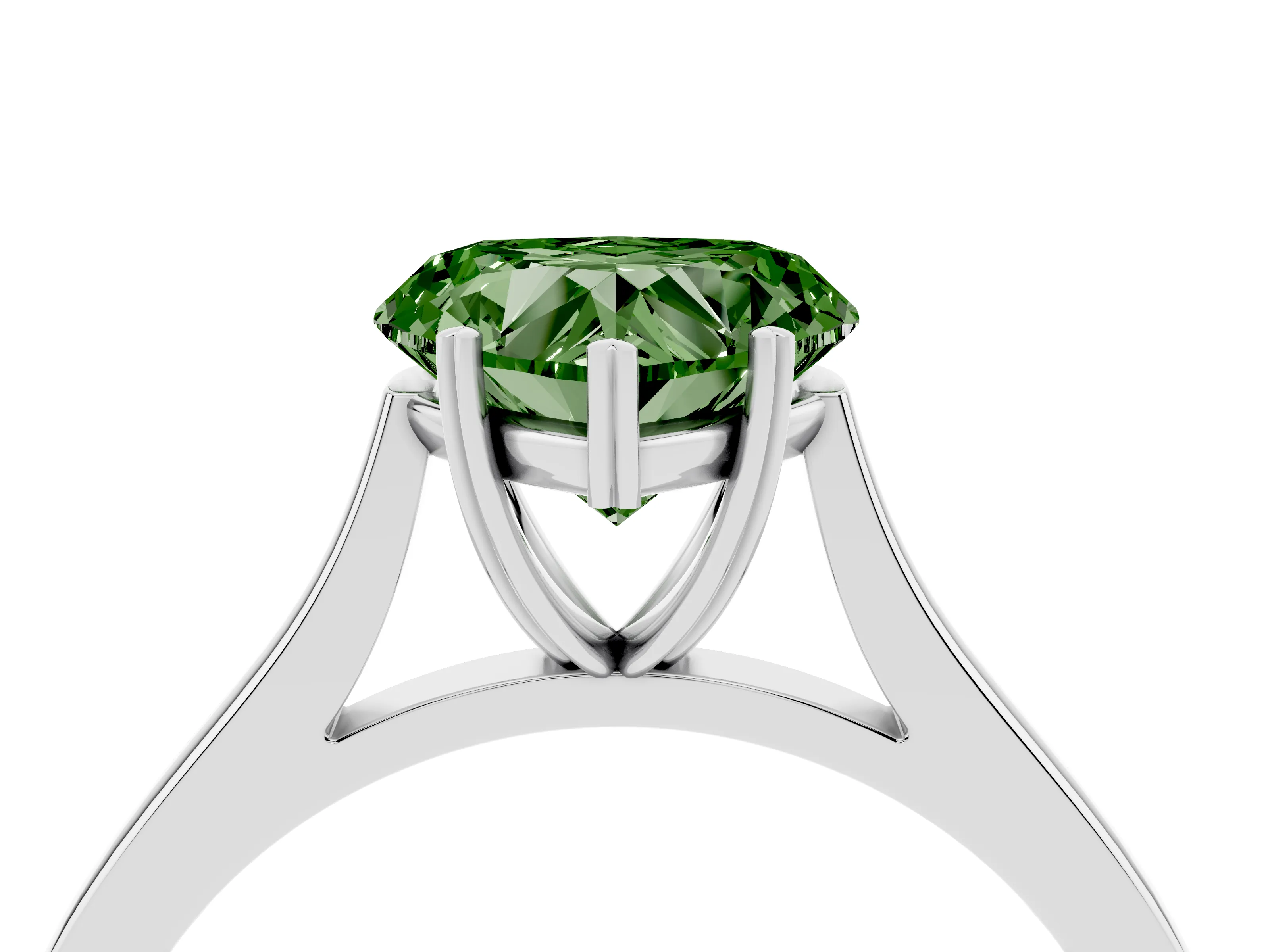 Fancy Green Heart Cut Diamond Solitaire Heart Prong Engagement Ring Set in Silver with Tapered Band