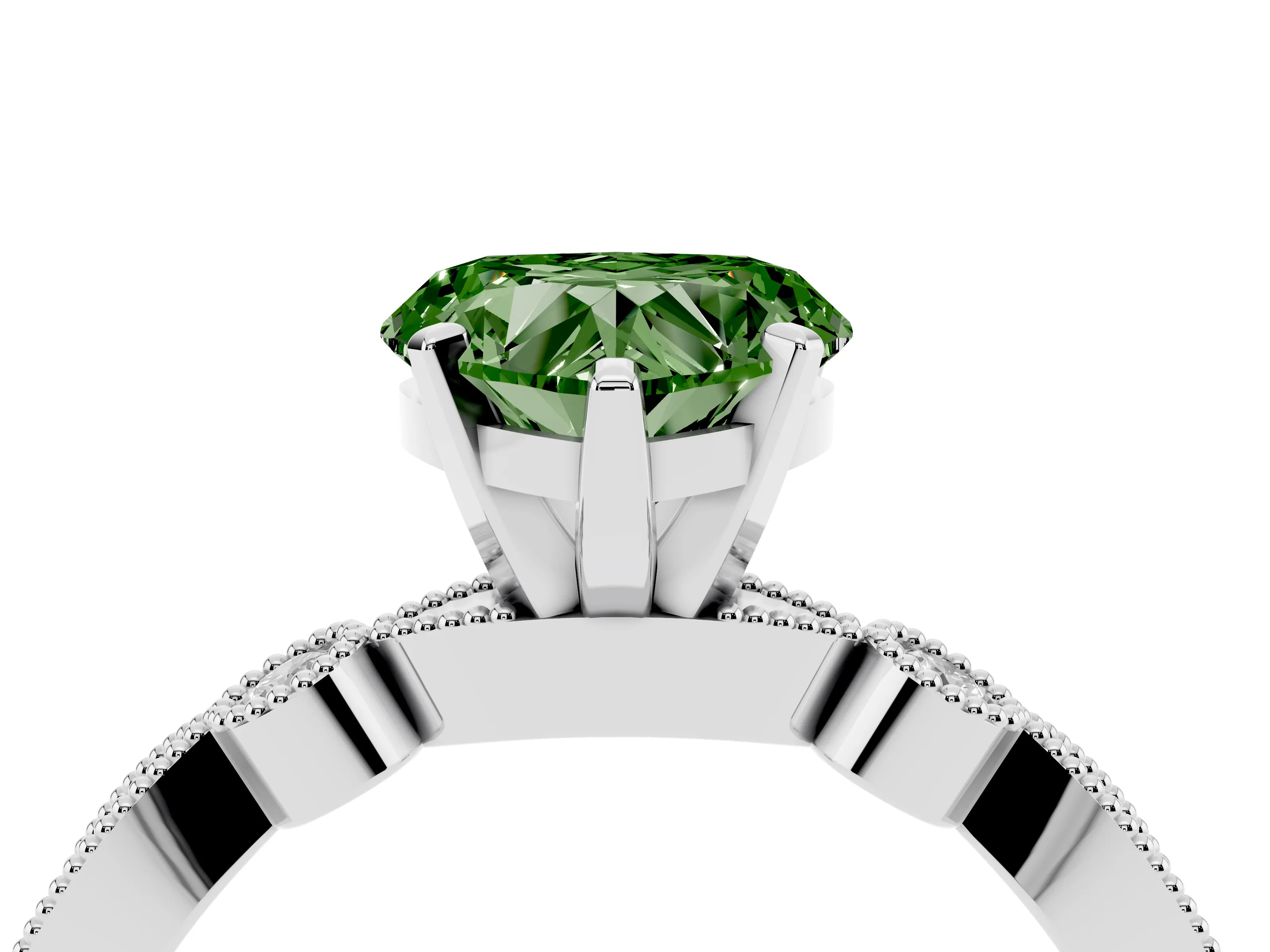 Fancy Green Heart Cut Diamond Solitaire Engagement Ring Set in Silver with Milgrain Bezel Accent Band