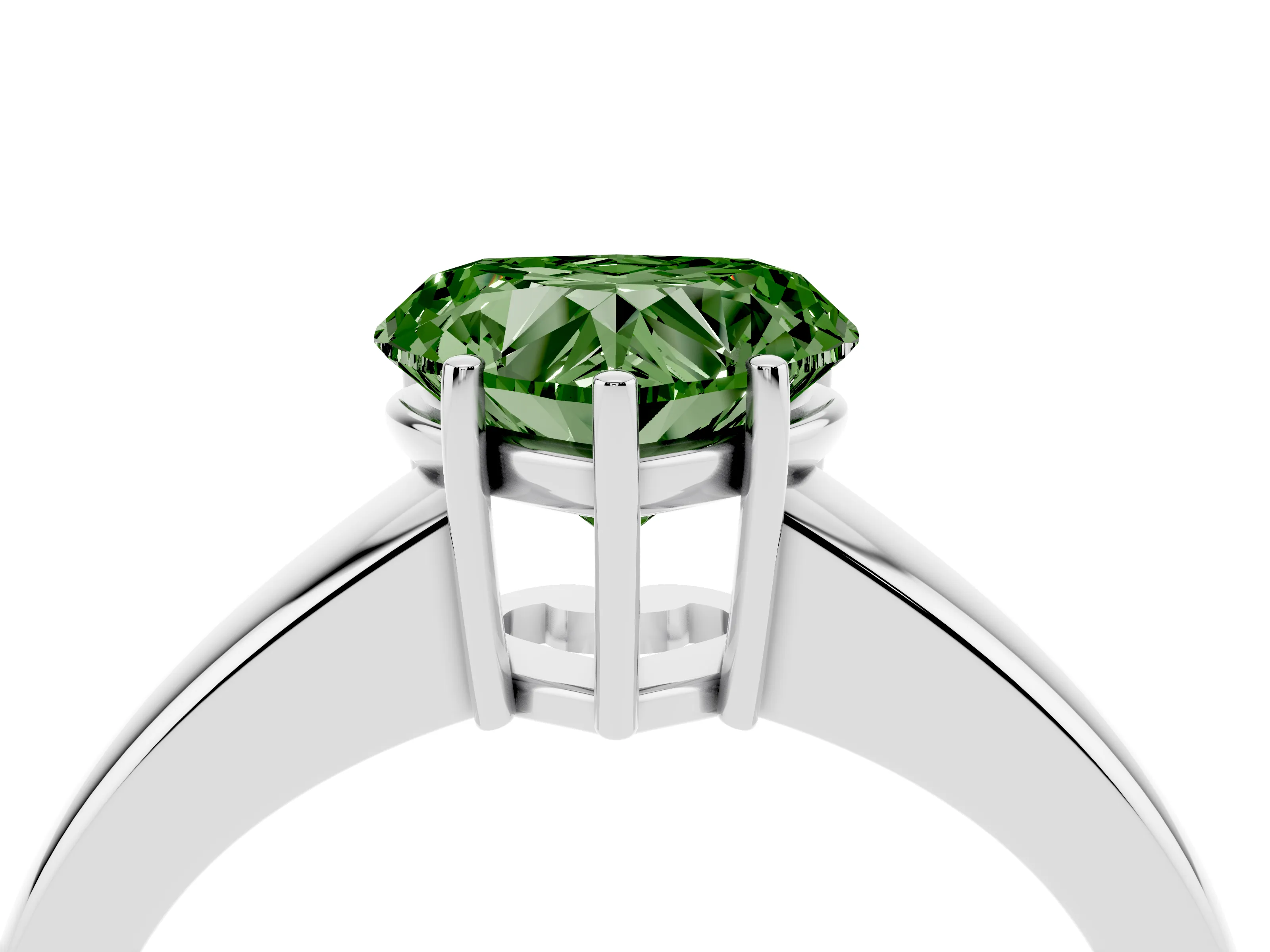 Fancy Green Heart Cut Diamond Solitaire Ring Set in Platinum with Tapered Band and Prong Setting