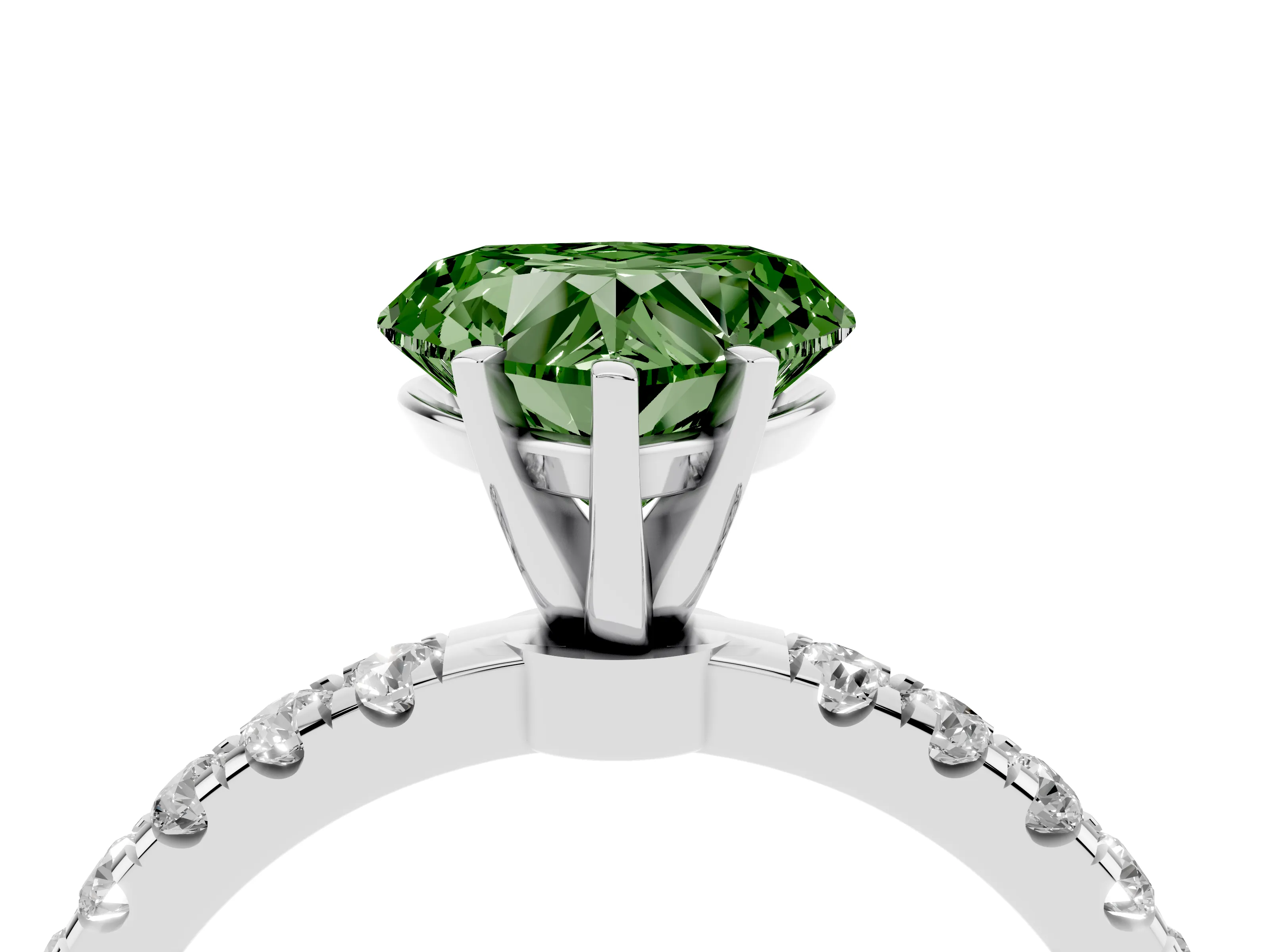 Fancy Green Heart Cut Diamond Solitaire Ring Set in Silver with Pavé Accents and Prong Setting