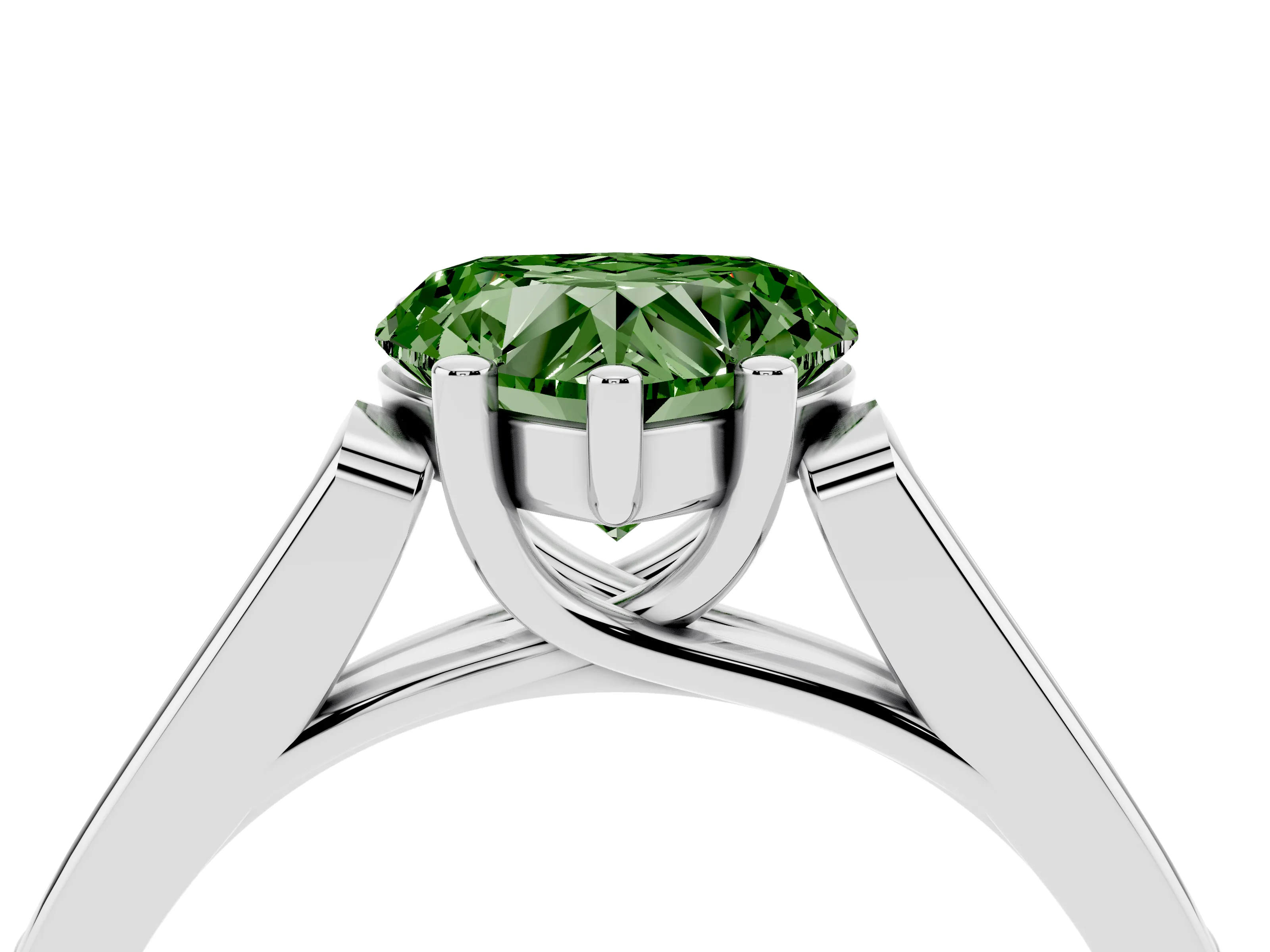 Fancy Green Heart Cut Diamond Solitaire Cathedral Engagement Ring Set in White gold with Channel-Set Band and Prong Setting