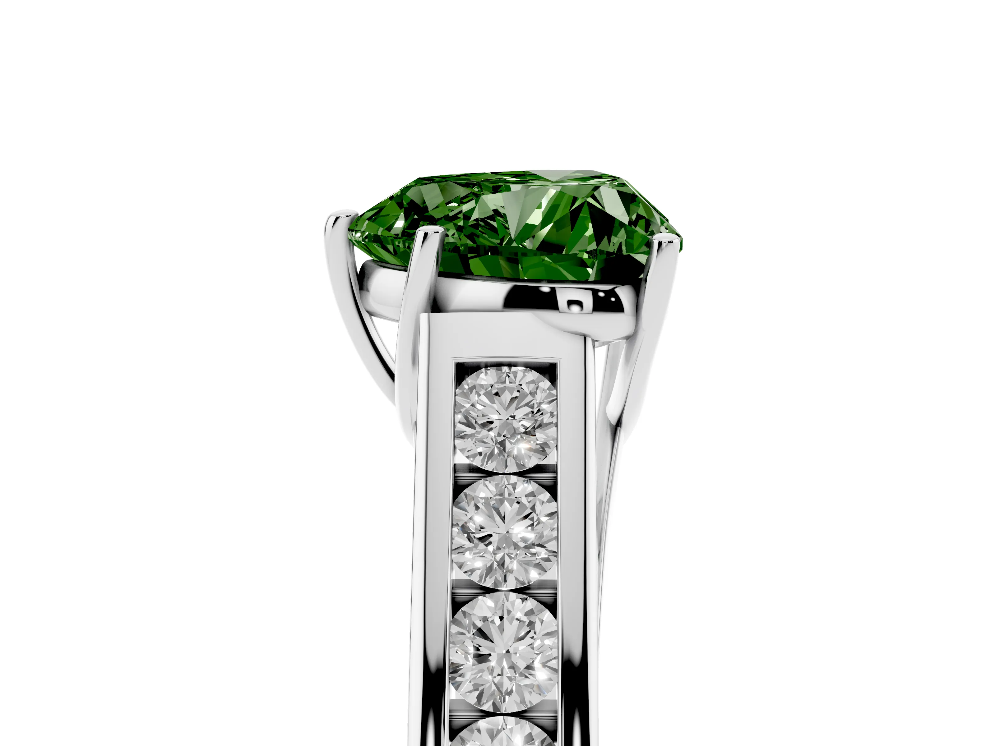 Fancy Green Heart Cut Diamond Solitaire Channel-Set Engagement Ring Set in White gold with Prong Setting