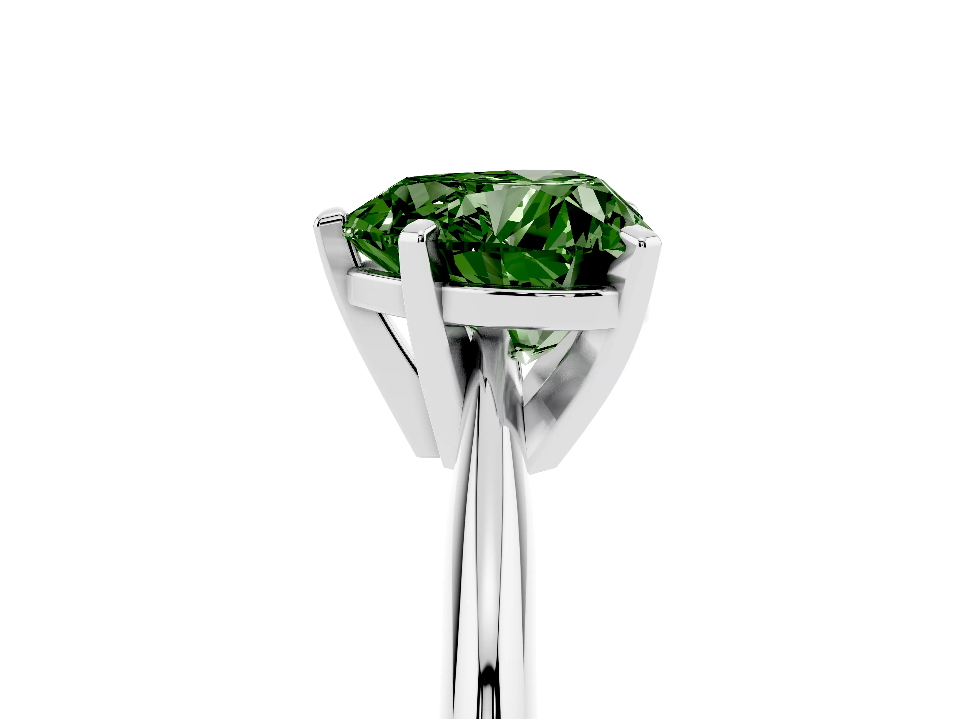 Fancy Green Heart Cut Diamond Solitaire Ring Set in Silver with Prong Setting on a Plain Round Band