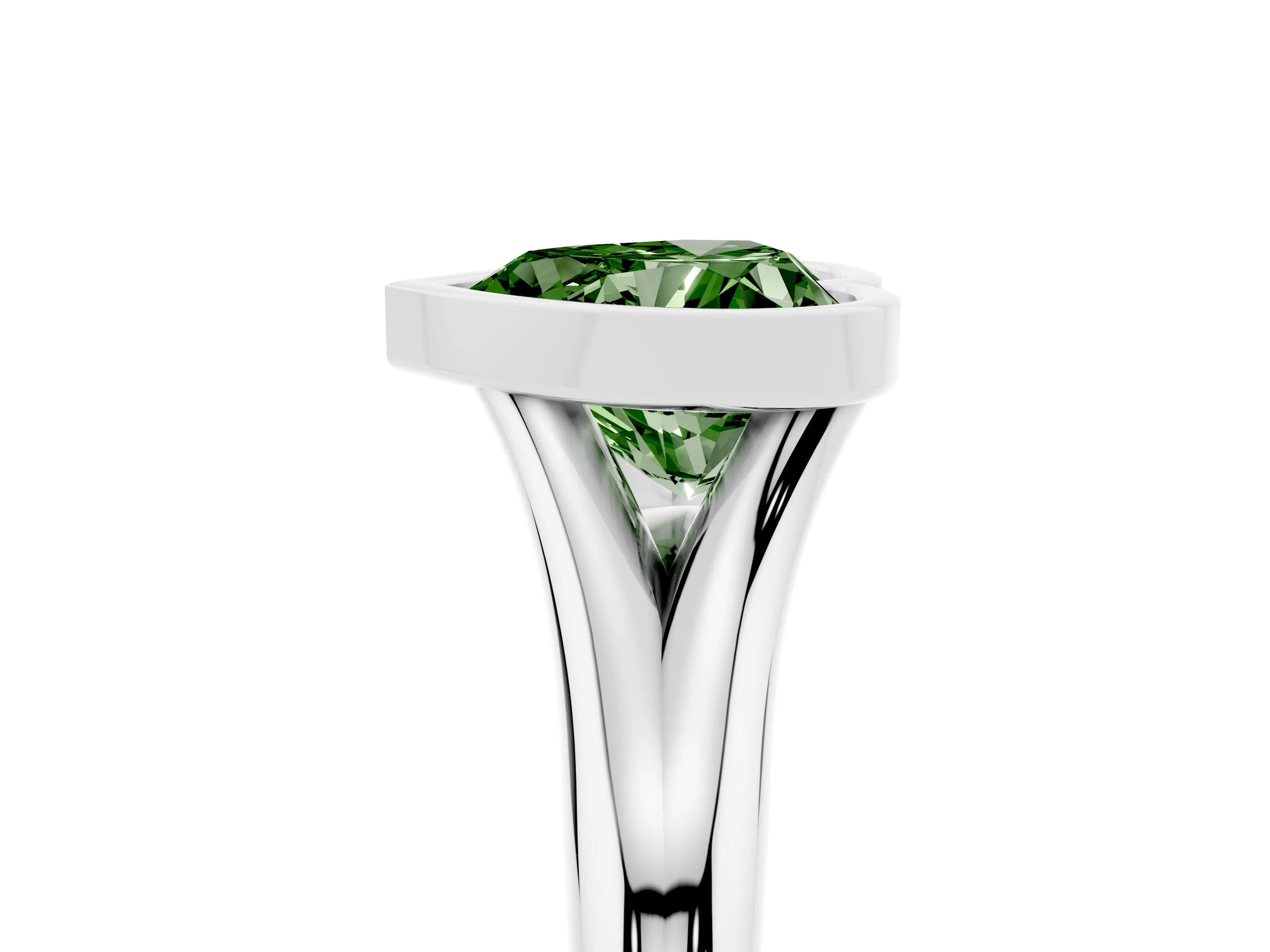 Fancy Green Bezel Set Heart Cut Diamond Solitaire Ring Set in Silver with Smooth Band