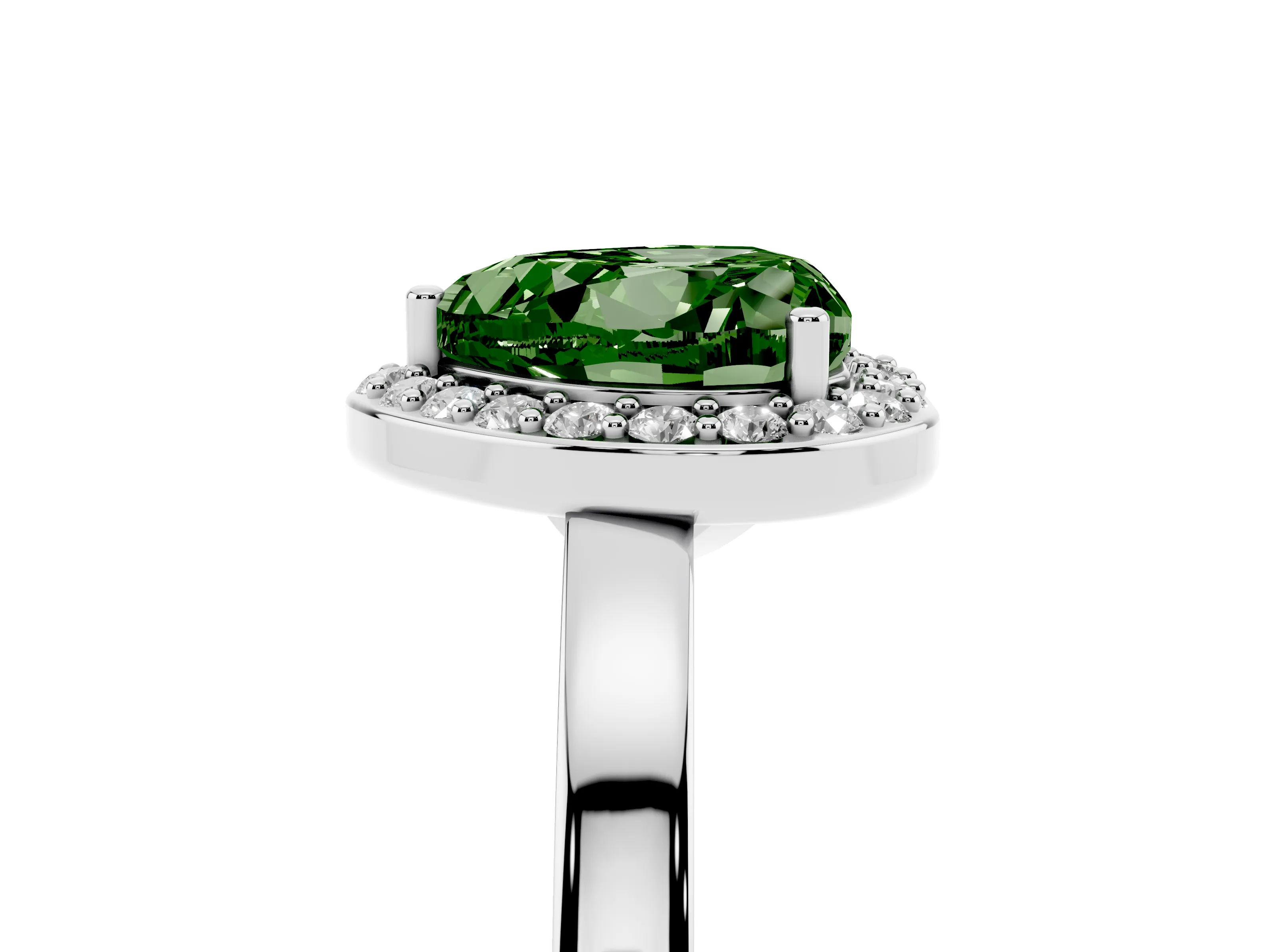 Fancy Green Heart Cut Diamond Halo Ring Set in Silver with Solitaire Band and Prong Setting