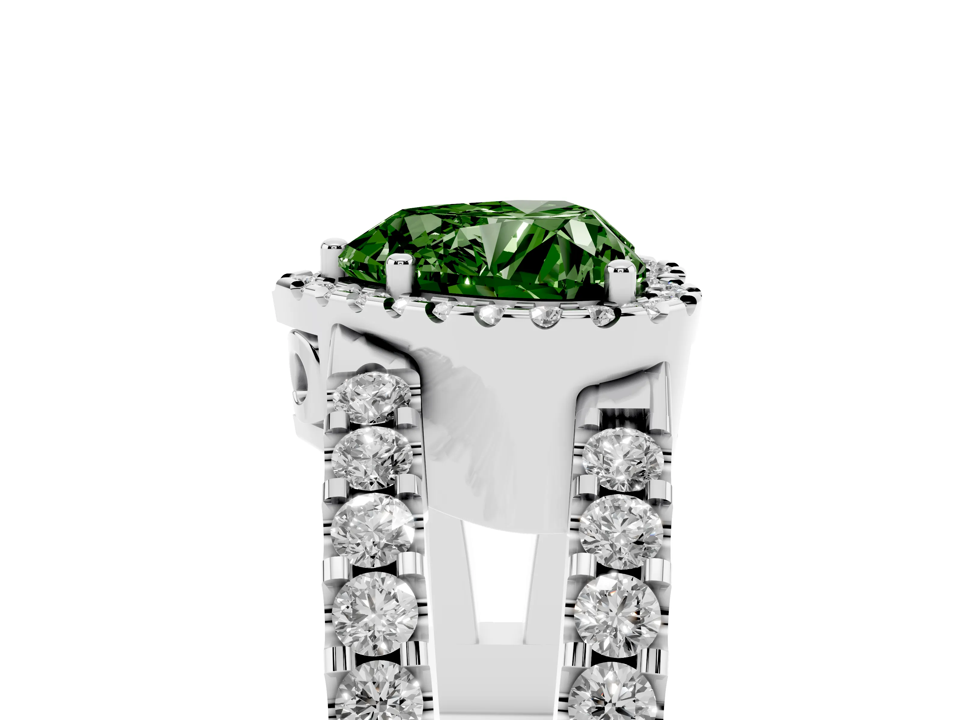 Fancy Green Heart Cut Diamond Halo Ring Set in Silver with Pavé Split Shank and Prong Setting