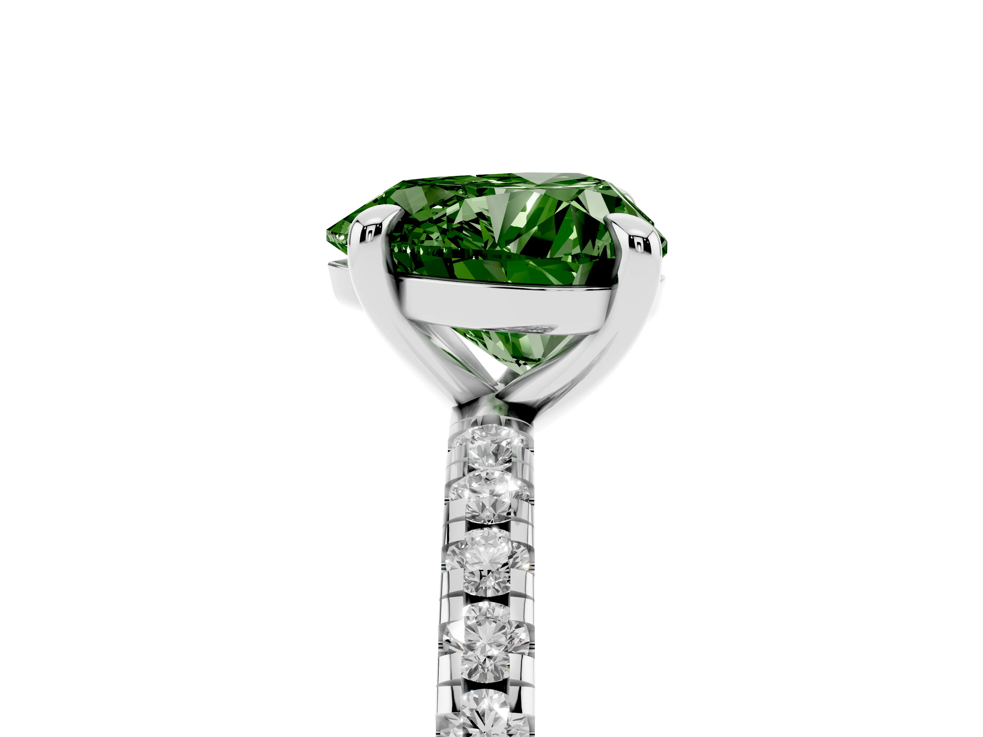 Fancy Green Heart Cut Diamond Brilliant Solitaire Ring Set in Platinum with Pavé Band and Prong Setting