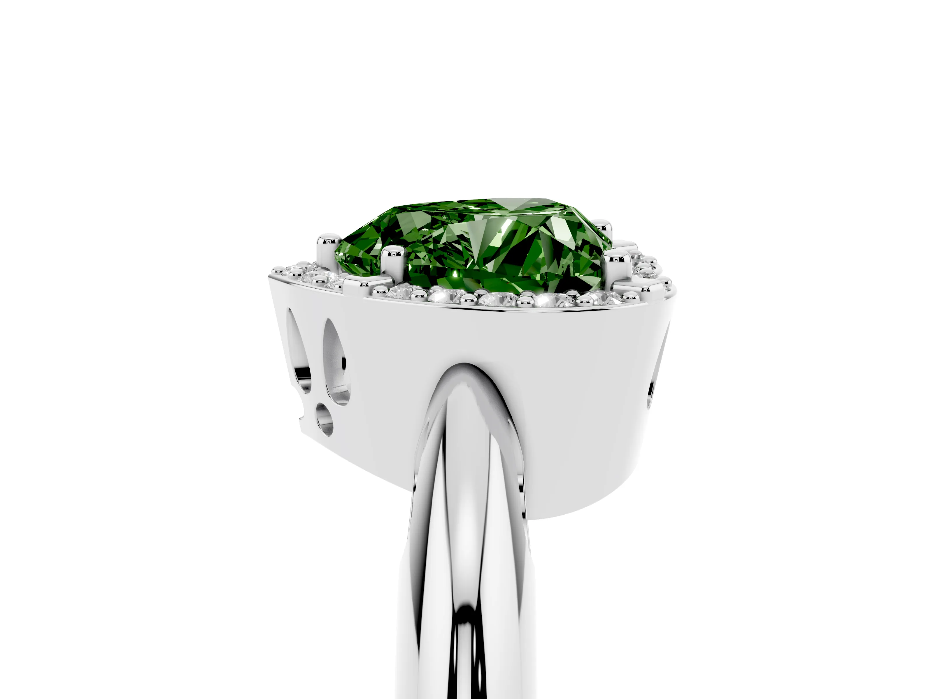 Fancy Green Heart Cut Diamond Halo Engagement Ring Set in Platinum with Plain Split Shank and Prong Setting