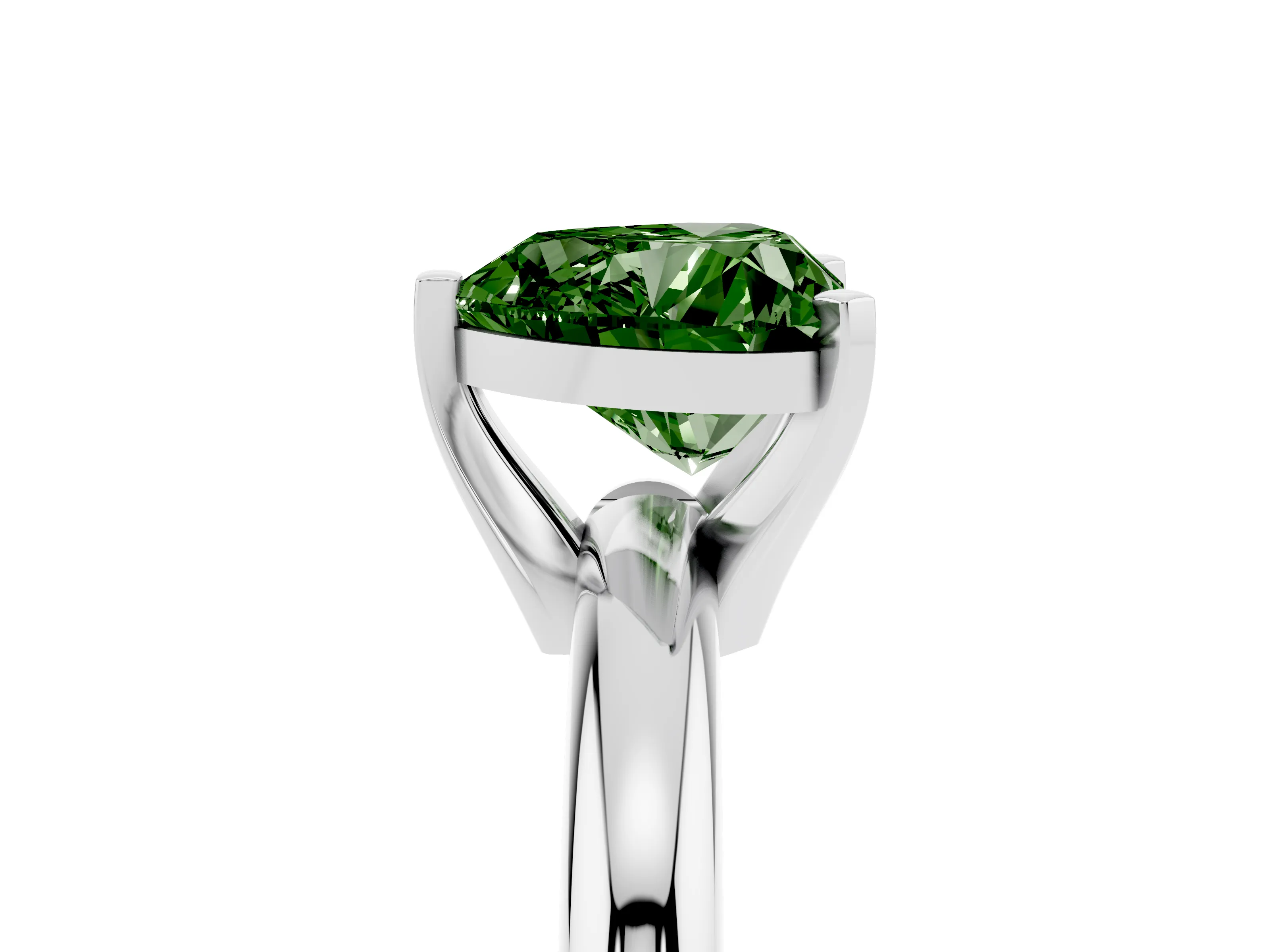Fancy Green Heart Cut Diamond Solitaire Engagement Ring Set in White gold with Round Band and Prong Setting