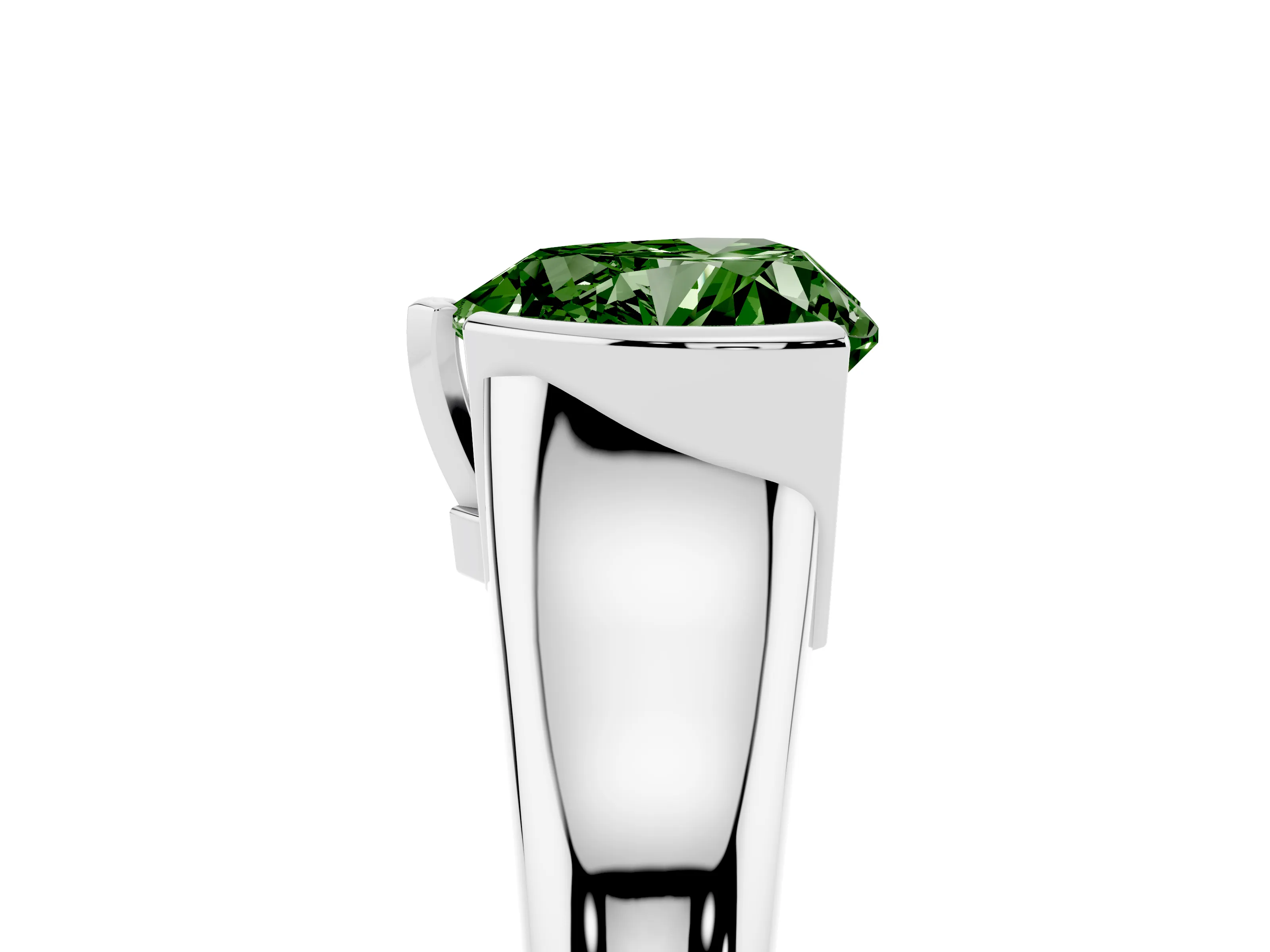 Fancy Green Heart Cut Diamond Solitaire Tension Set Ring Set in White gold with Split Shank Band