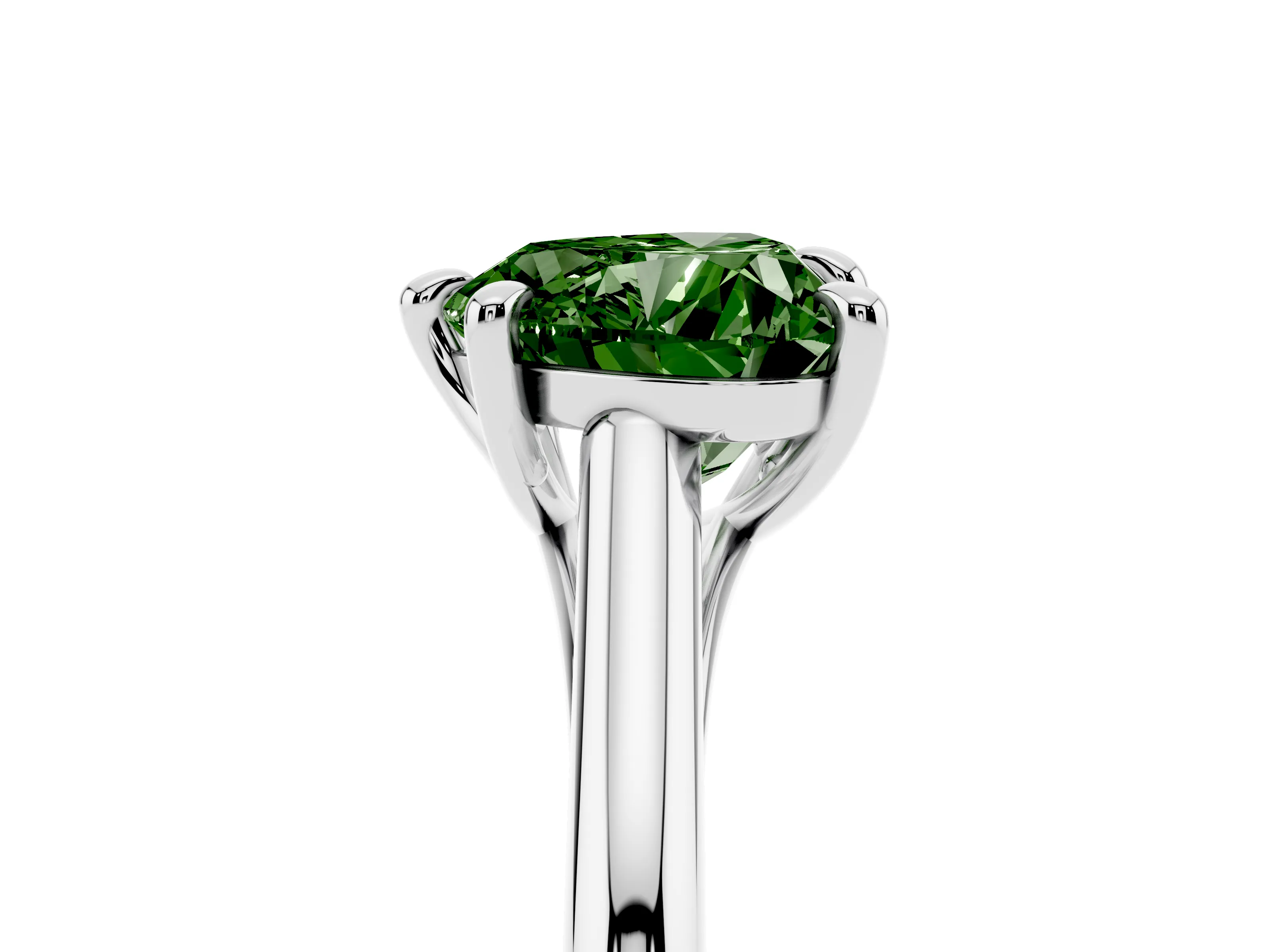 Fancy Green Heart Cut Diamond Solitaire Engagement Ring Set in Silver with Prong Setting and Plain Classic Band