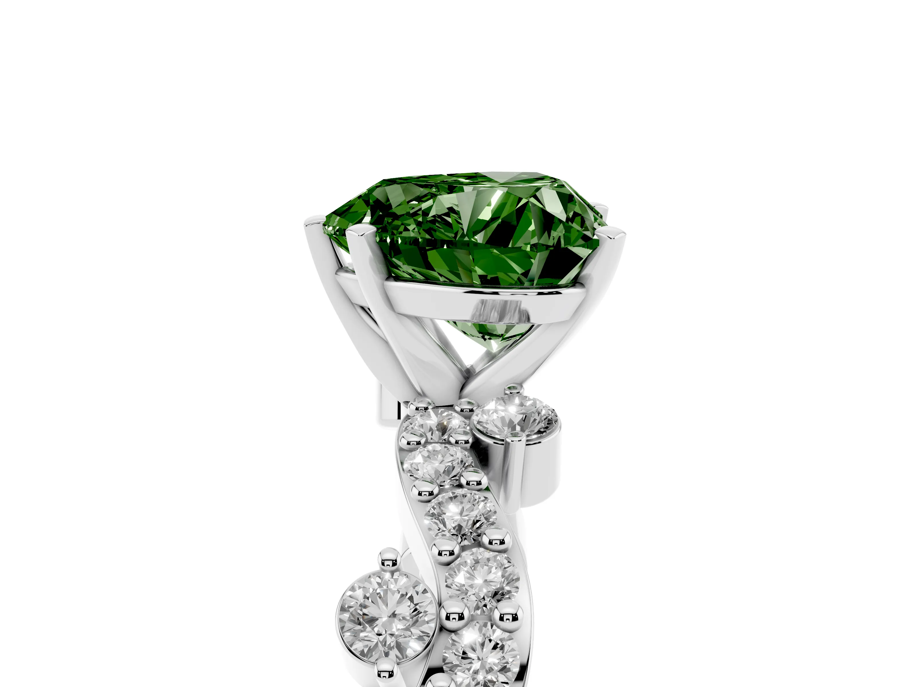 Fancy Green Heart Cut Diamond Solitaire Twisted Band Set in Platinum with Pavé Setting