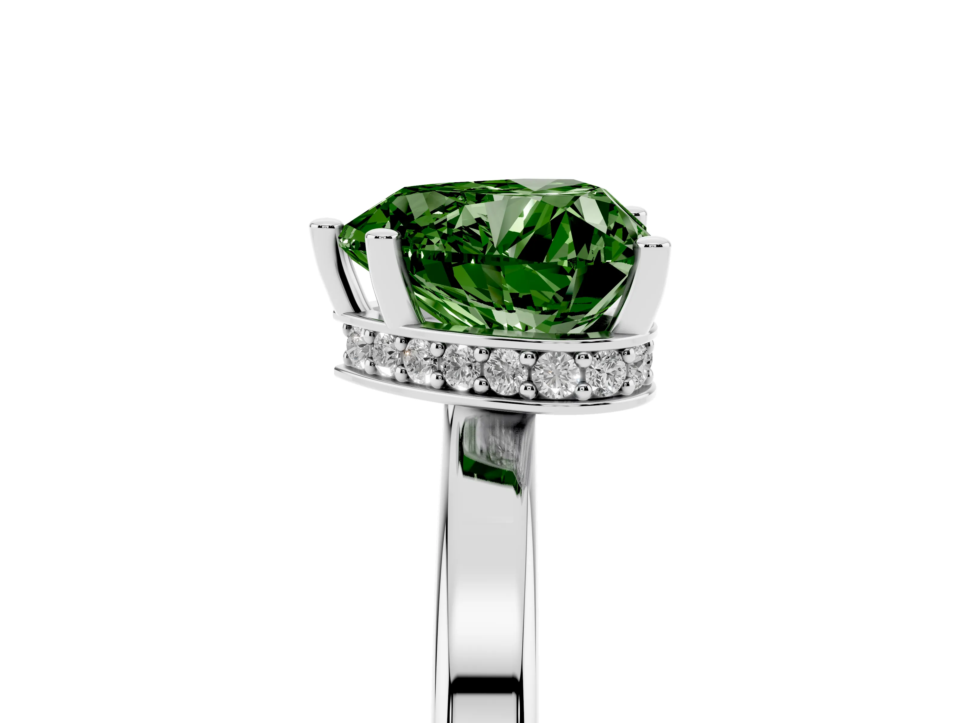 Fancy Green Heart Cut Diamond Solitaire Engagement Ring Set in White gold with Prong Setting on a Plain Band