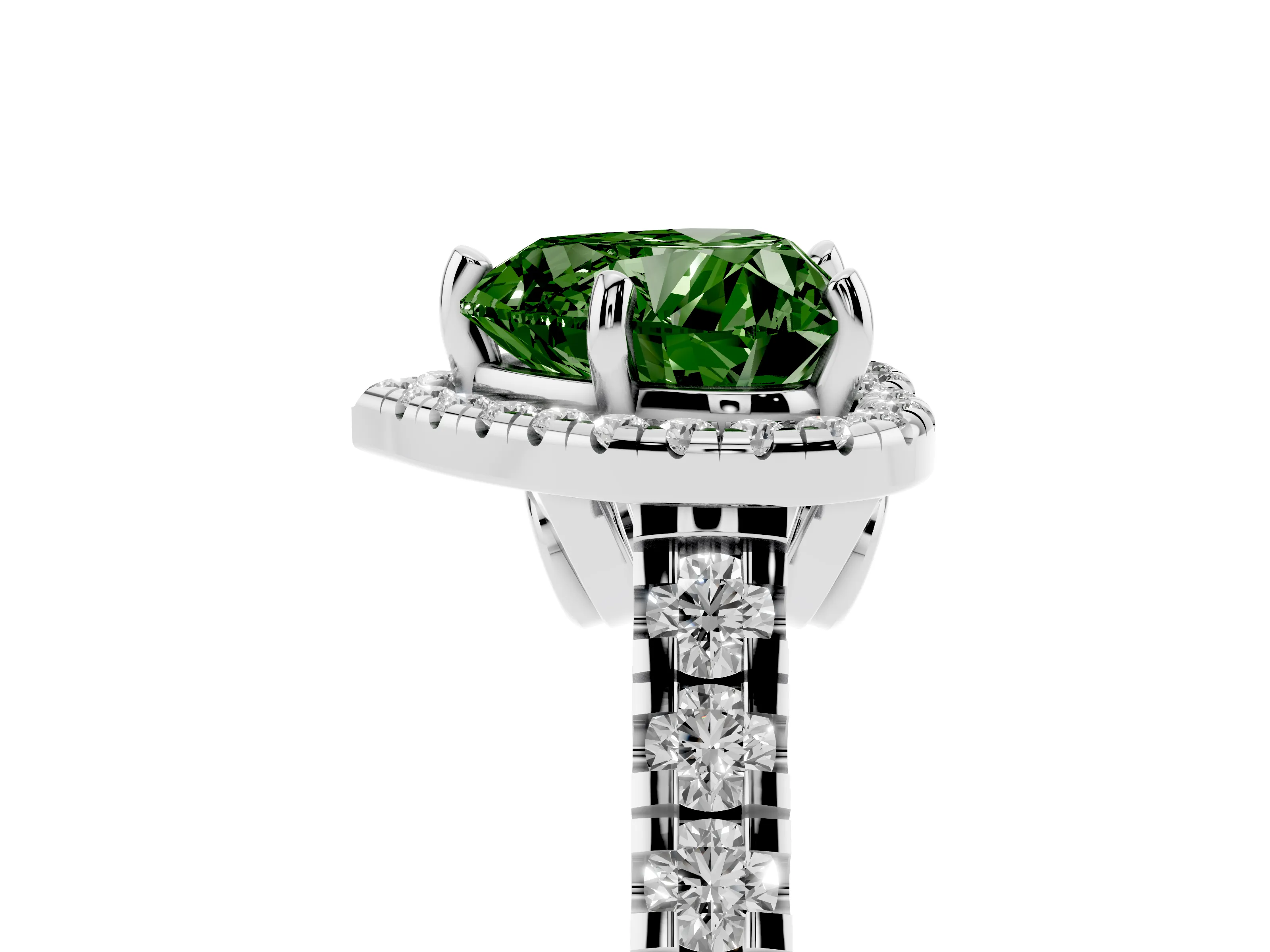 Fancy Green Heart Cut Diamond Halo Engagement Ring Set in Platinum with Pavé Band and Prong-Set Center