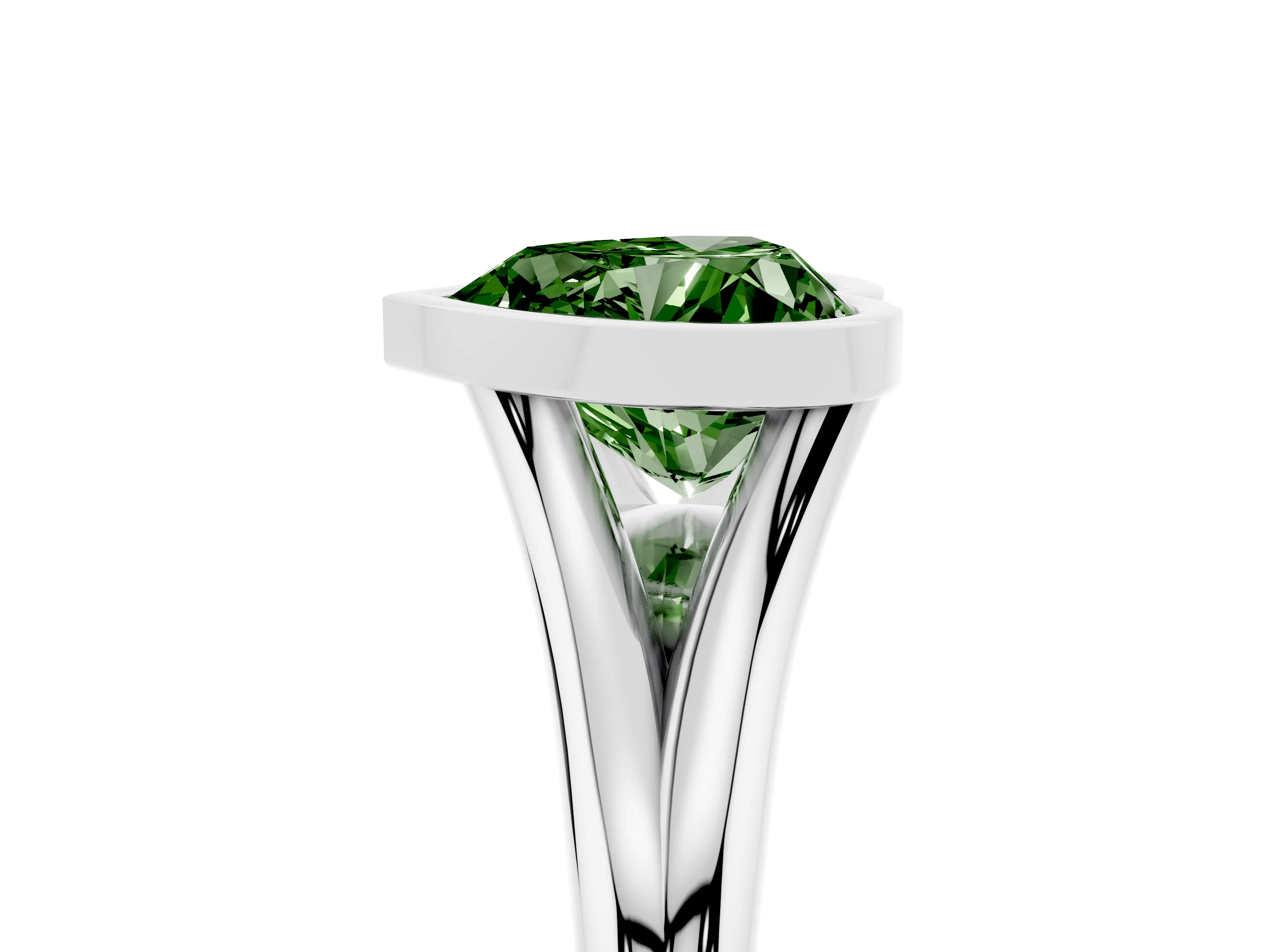 Fancy Green Bezel Set Heart Cut Diamond Solitaire Ring Set in Platinum with Tapered Band