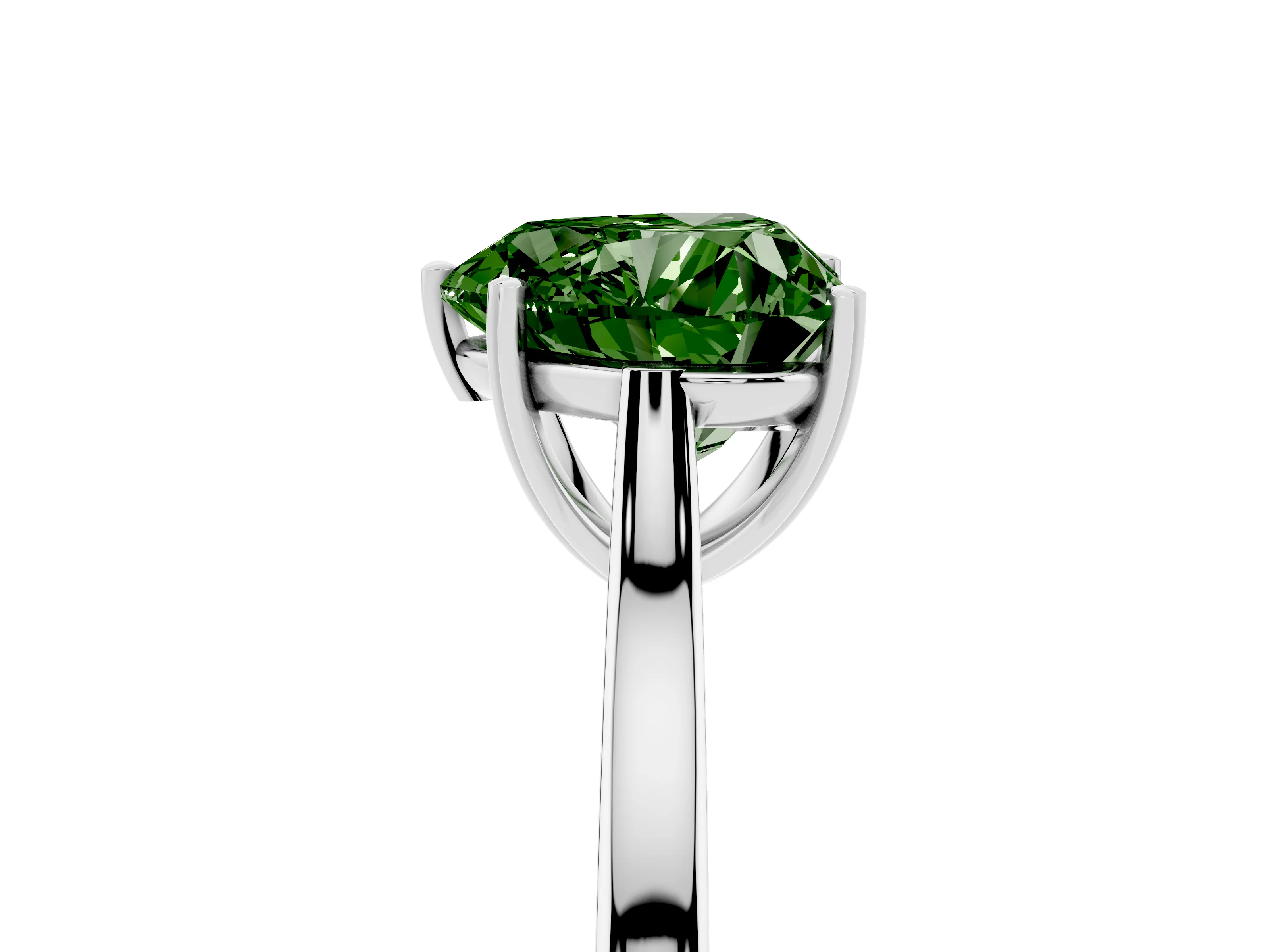 Fancy Green Heart Cut Diamond Solitaire Heart Prong Engagement Ring Set in Silver with Tapered Band