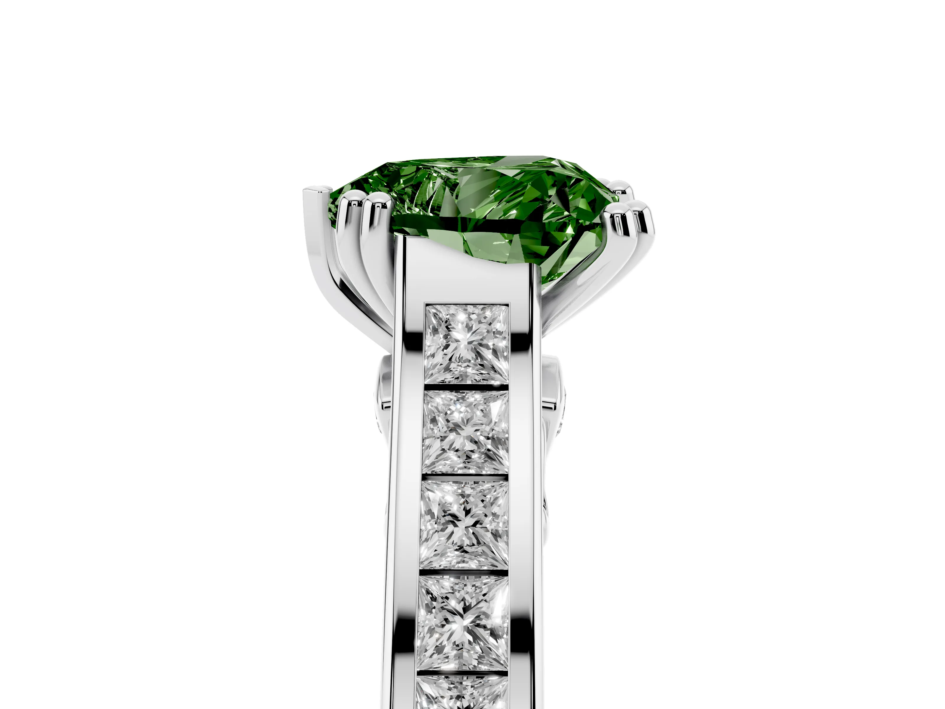 Fancy Green Heart Cut Diamond Channel Set Solitaire Engagement Ring Set in Platinum with Prong Setting