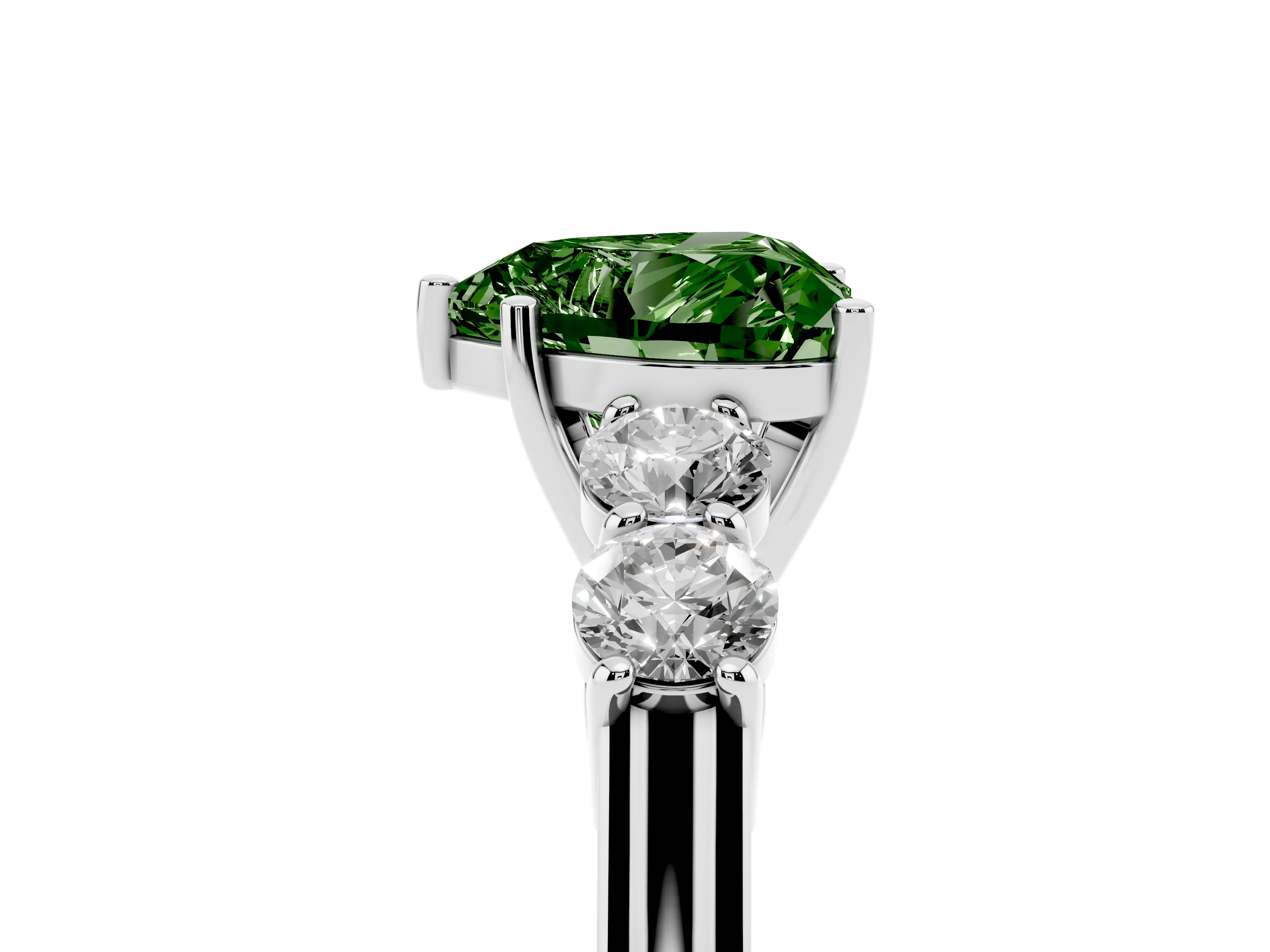 Fancy Green Heart Cut Diamond Five-Stone Prong Set Band Ring Set in Platinum with Polished Band