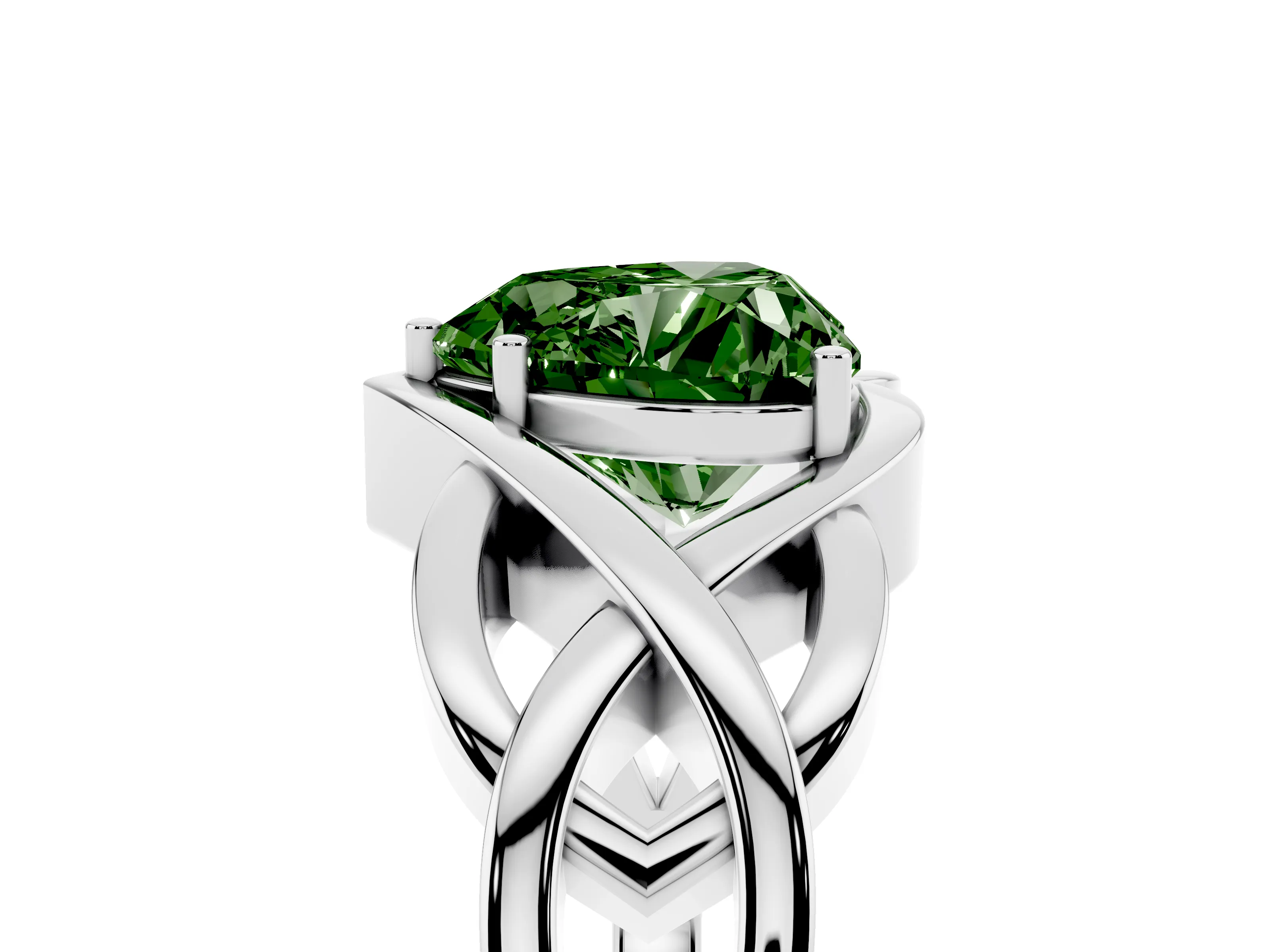 Fancy Green Heart Cut Diamond Solitaire Ring Set in Platinum with Intertwined Band