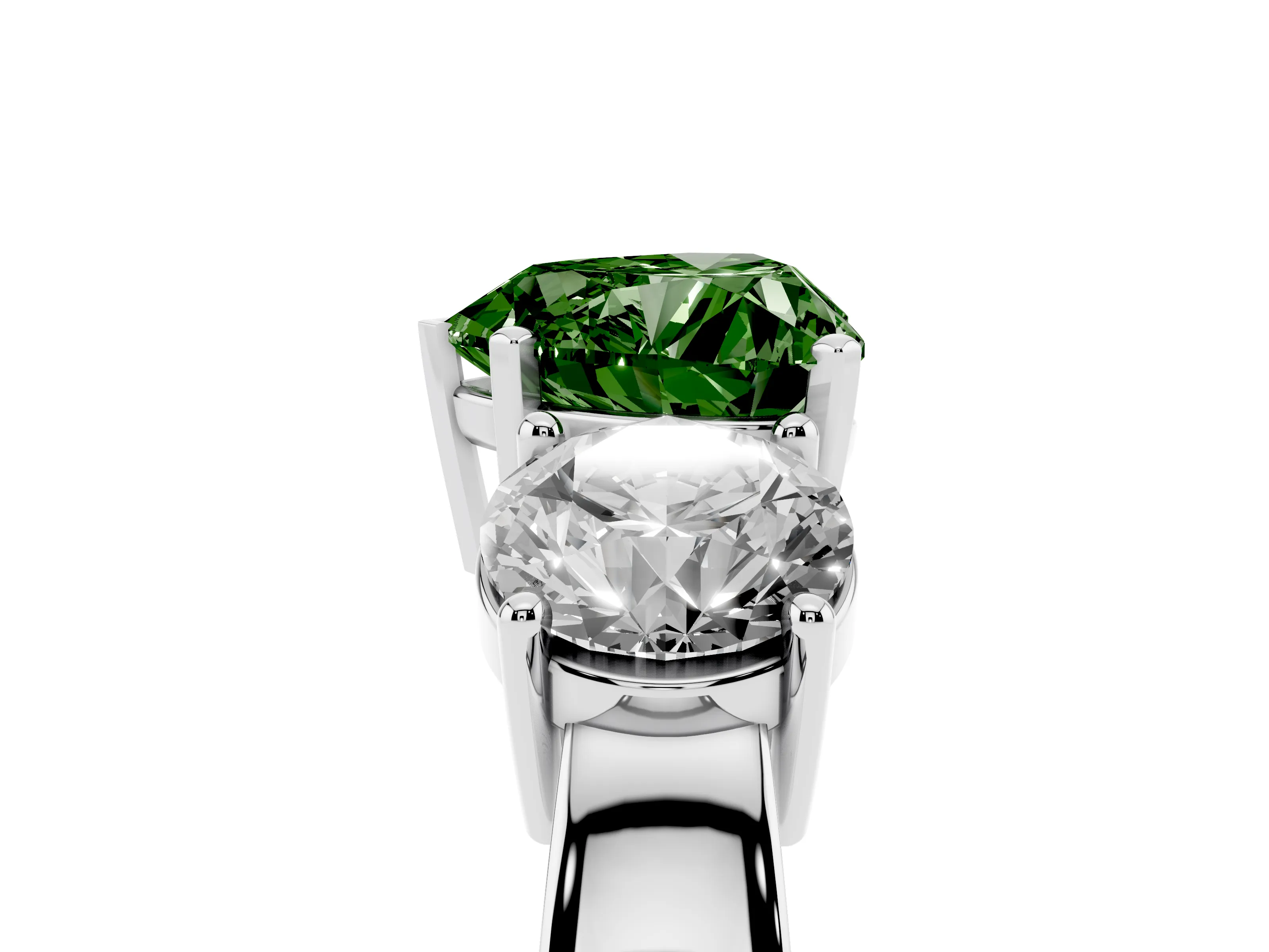 Fancy Green Heart Cut Diamond Three-Stone Ring Set in Platinum with Round Side Stones and Classic Band