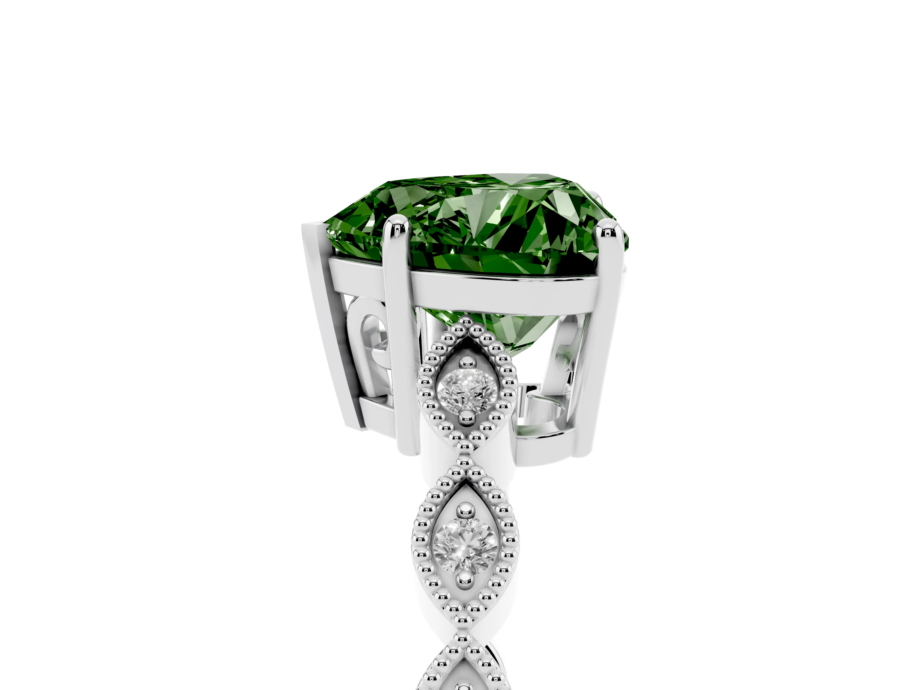 Fancy Green Heart Cut Diamond Solitaire Ring Set in Platinum with Infinity Twist Pavé Band