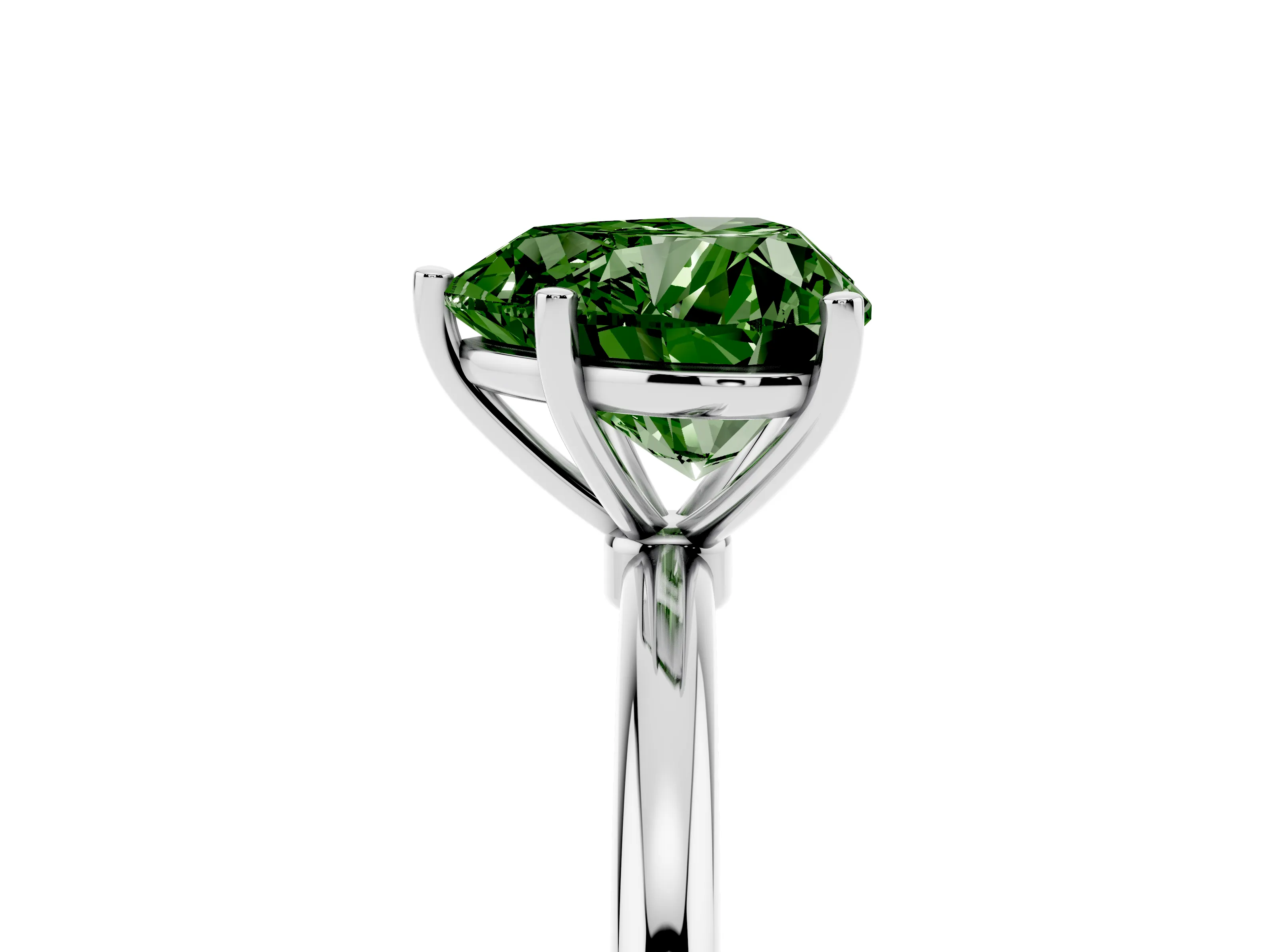 Fancy Green Heart Cut Diamond Solitaire Engagement Ring Set in Silver with Thin Band and Prong Setting