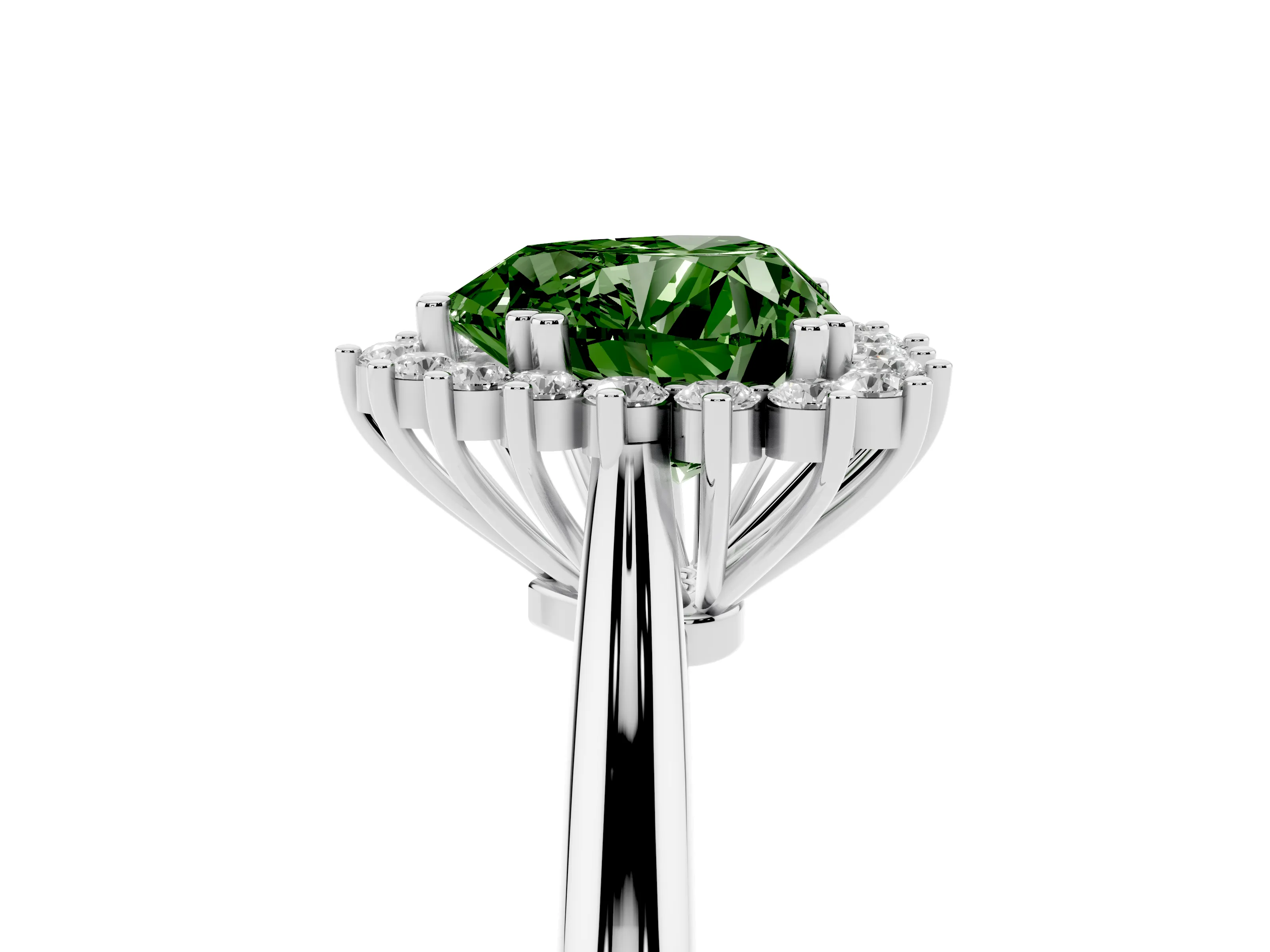 Fancy Green Heart Cut Diamond Halo Ring Set in Silver with Plain Solitaire Band and Prong Setting