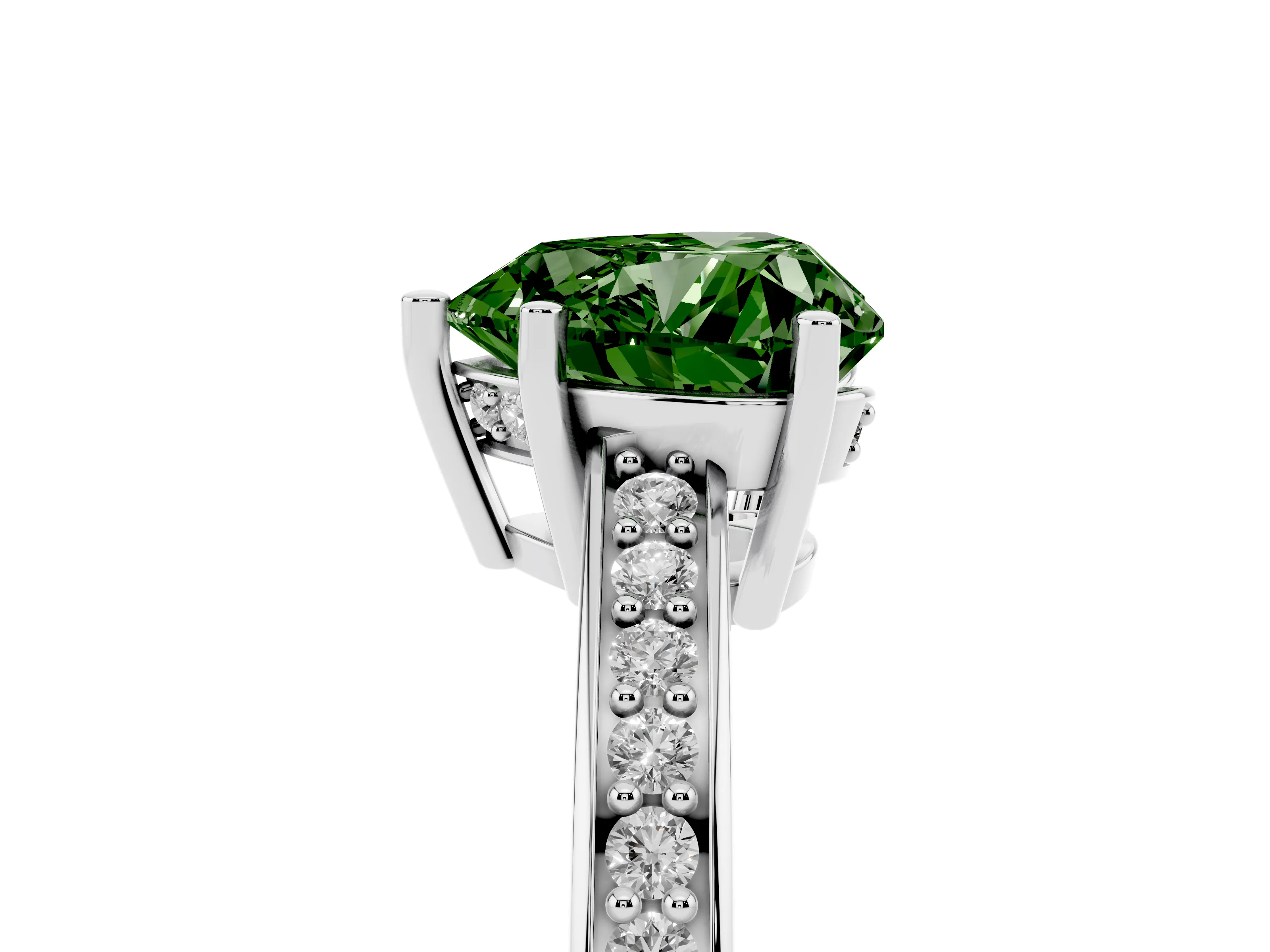 Fancy Green Heart Cut Diamond Pavé Band Prong Set Solitaire Ring Set in White gold