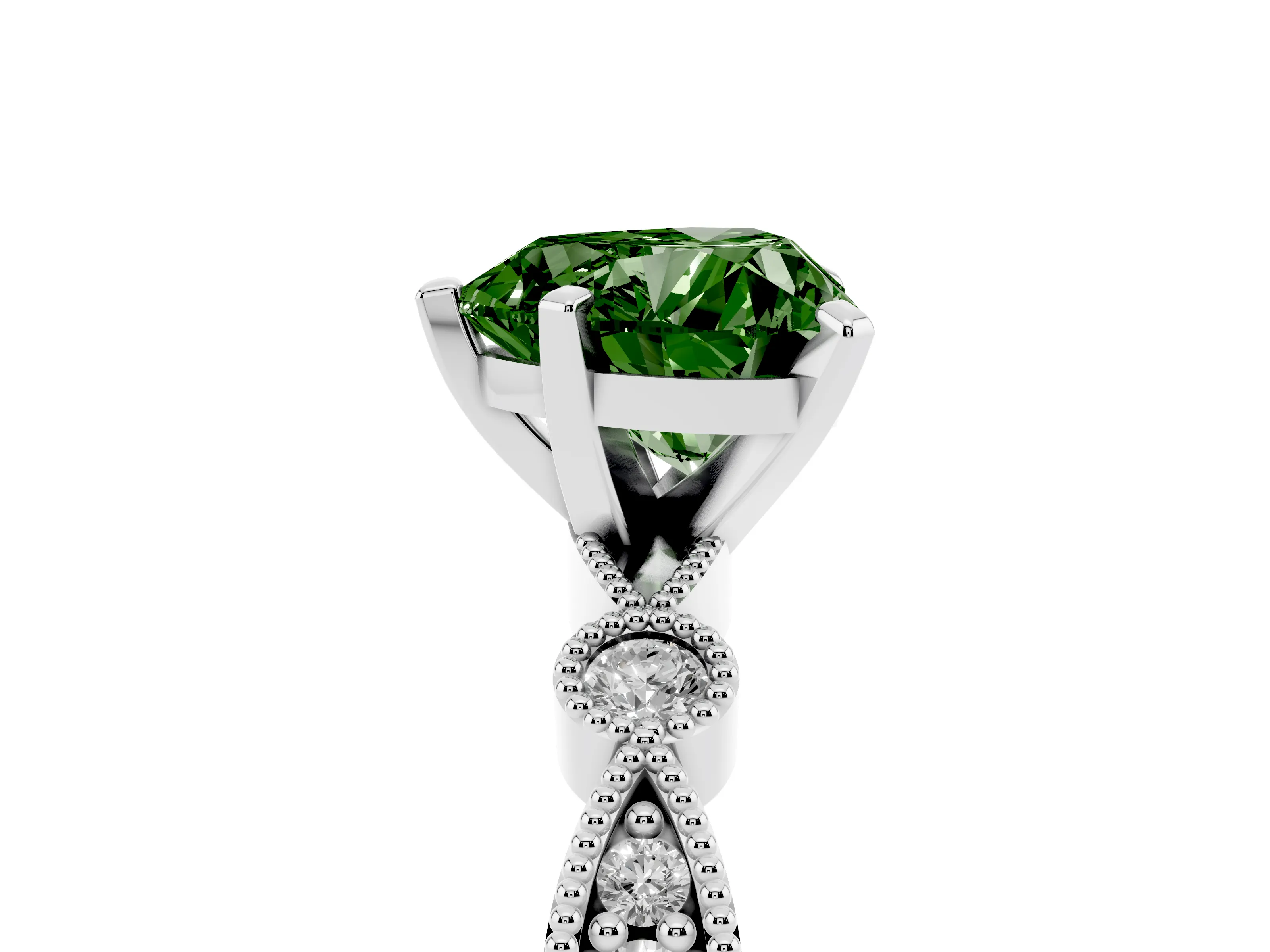 Fancy Green Heart Cut Diamond Solitaire Engagement Ring Set in Silver with Milgrain Bezel Accent Band