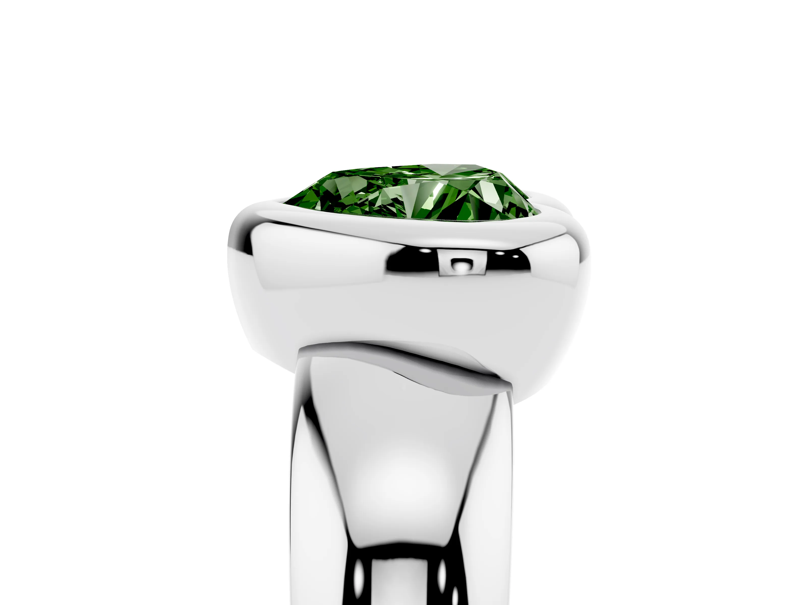 Fancy Green Bezel Set Heart Cut Diamond Solitaire Ring Set in White gold with Wide Band